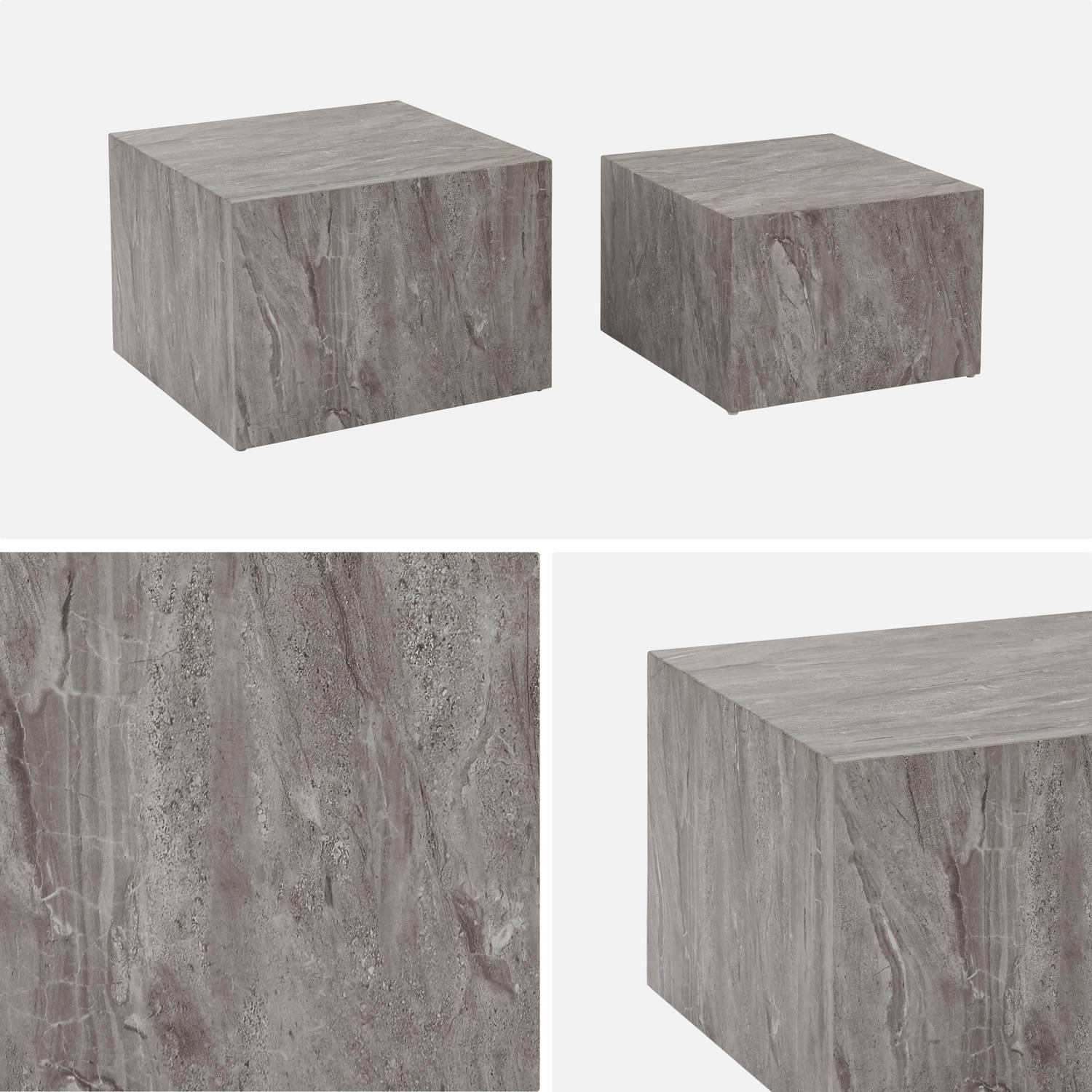 Set of 2 square coffee tables with marble effect, grey, L50xW50xH33cm &  L58xW58xH40cm, Paros Photo6