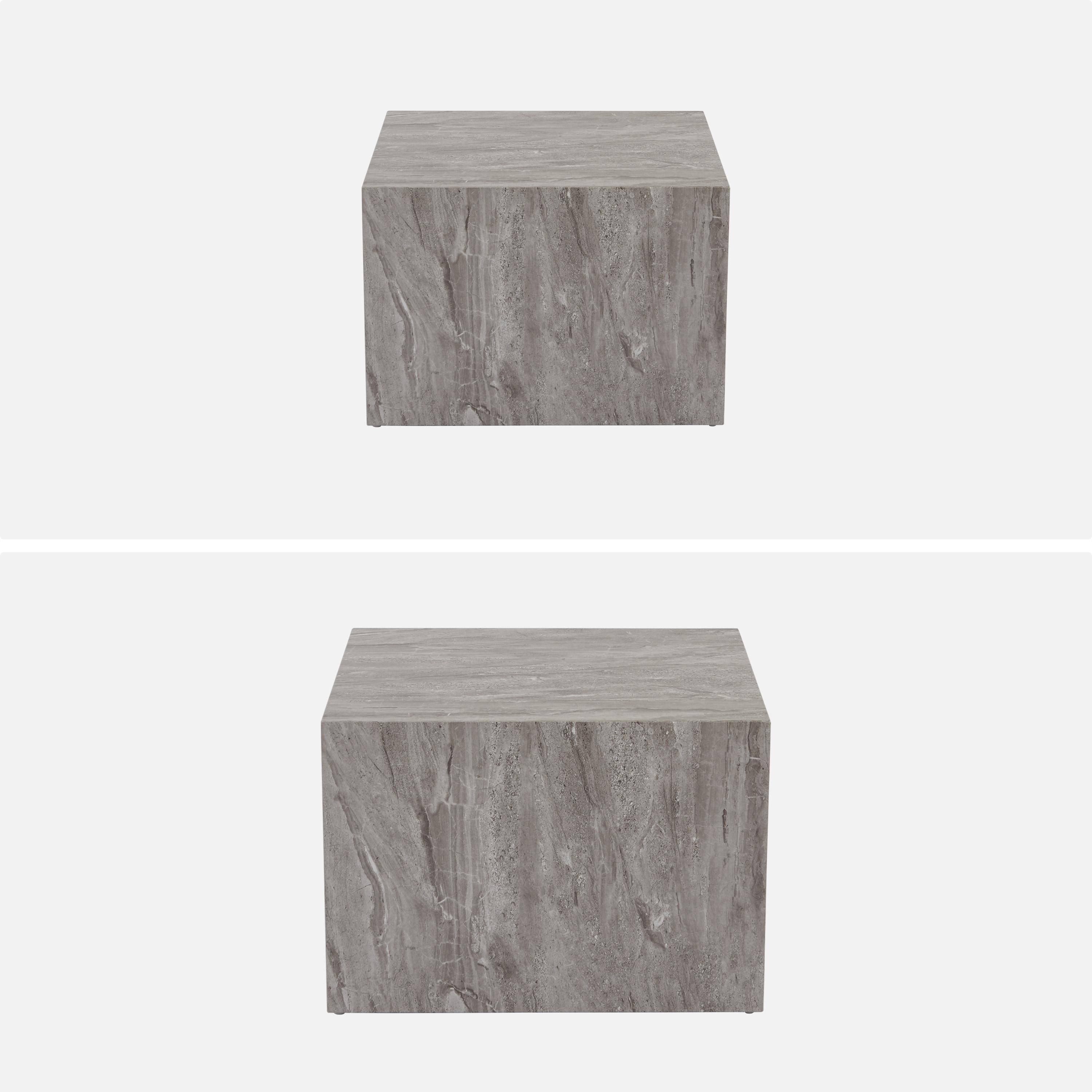 Set of 2 square coffee tables with marble effect, grey, L50xW50xH33cm &  L58xW58xH40cm, Paros Photo5