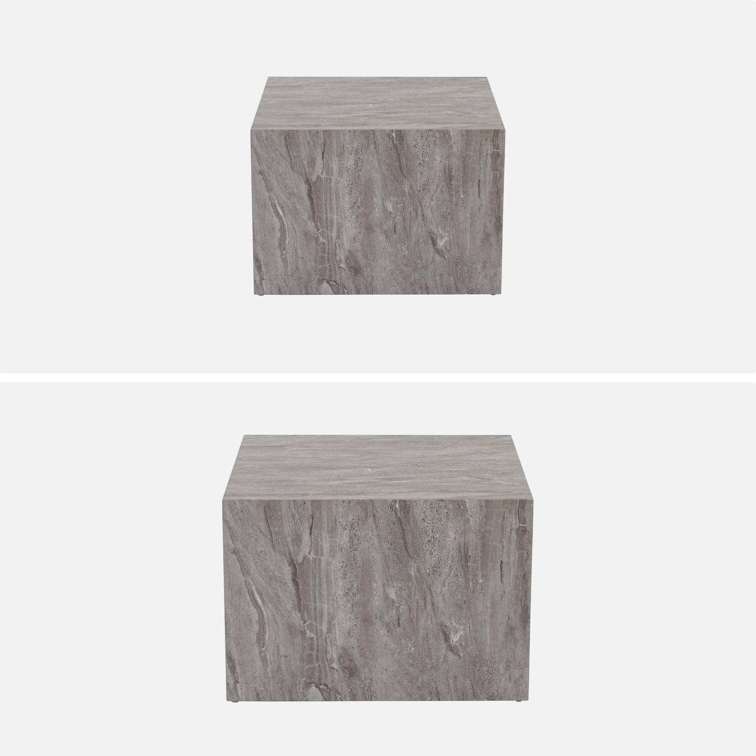 Lot de 2 tables basses effet marbre gris PAROS,  L 58 x l 58 x H 40cm / L 50 x l 50 x H 33cm Photo5