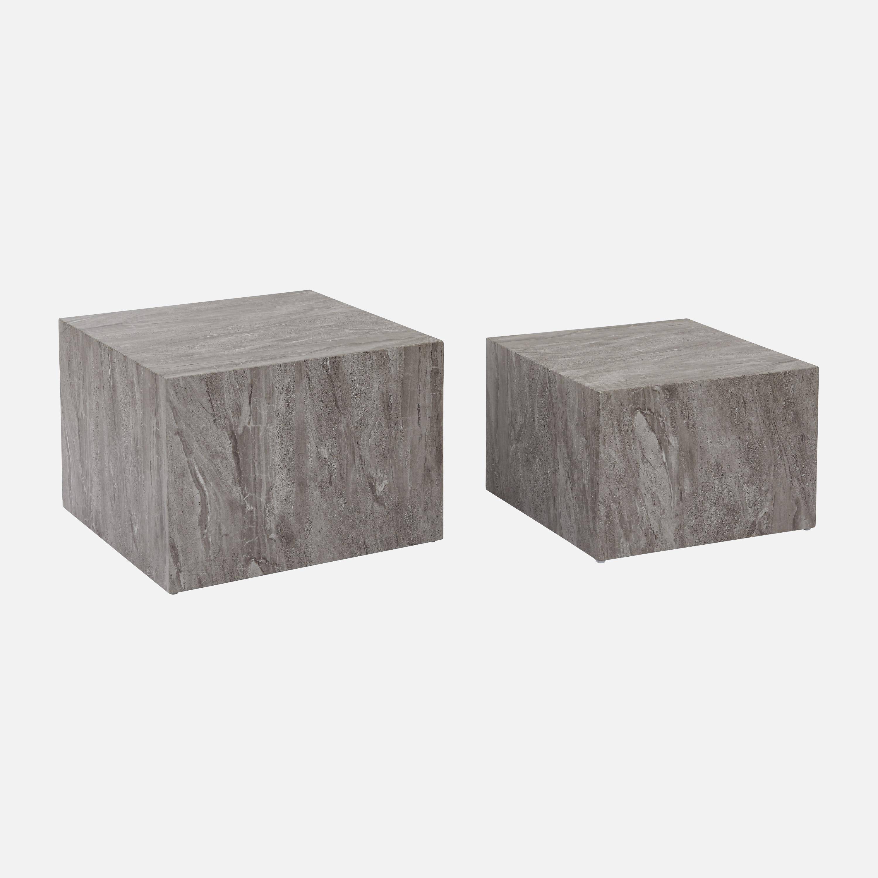 Set of 2 square coffee tables with marble effect, grey, L50xW50xH33cm &  L58xW58xH40cm, Paros,sweeek,Photo4