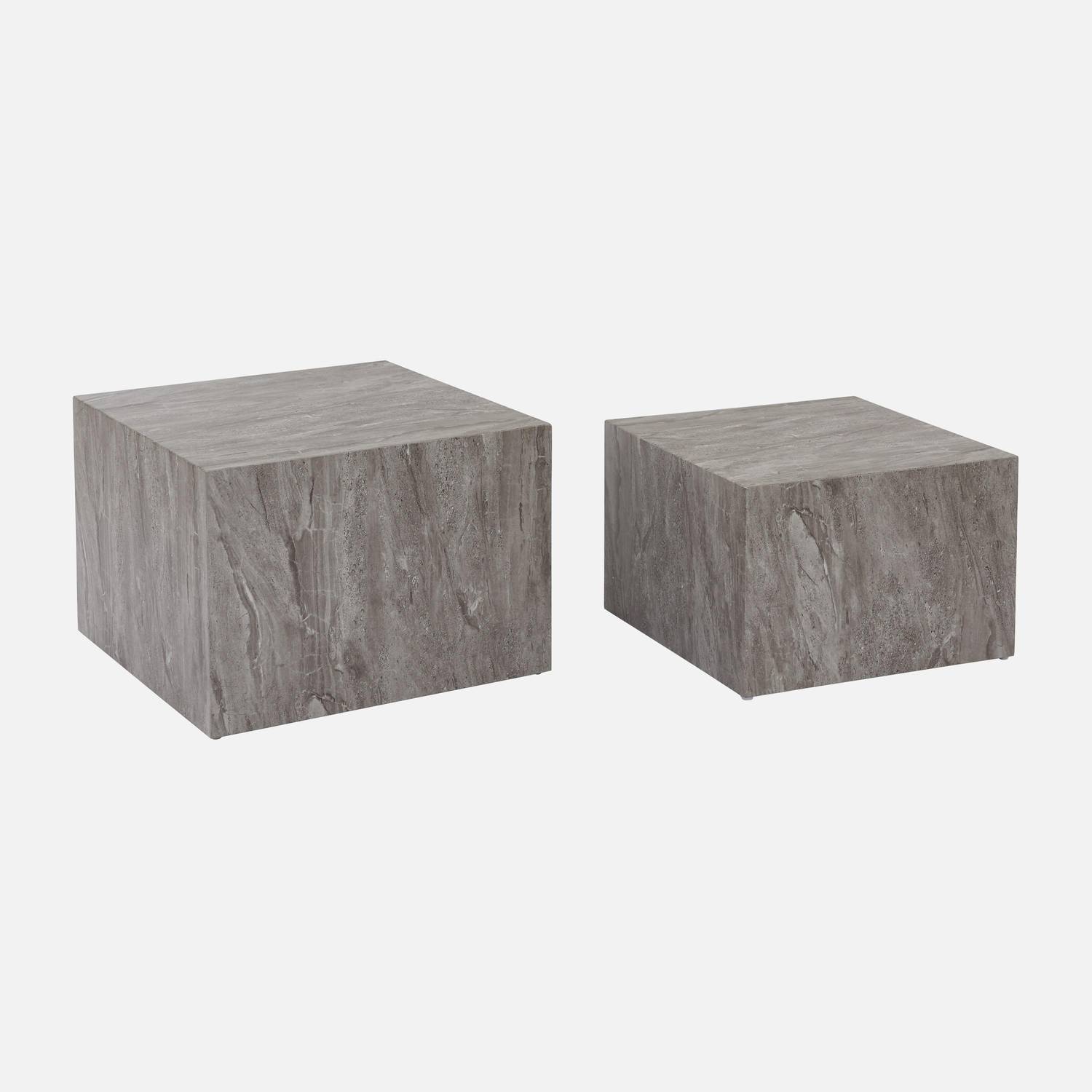 Set of 2 square coffee tables with marble effect, grey, L50xW50xH33cm &  L58xW58xH40cm, Paros Photo4