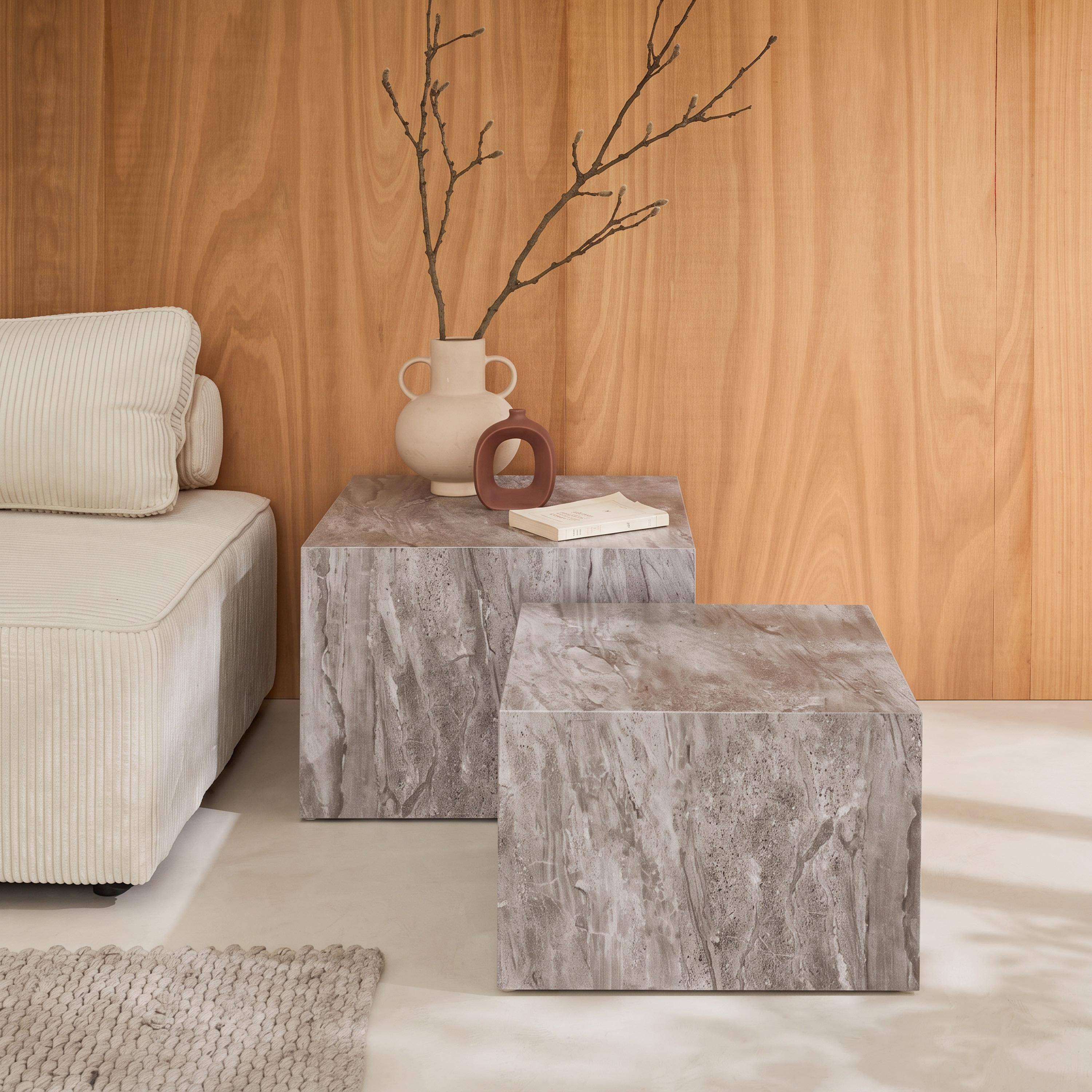Set di 2 tavolini quadrati con effetto marmo Grigio - 58x58x40 cm Photo1