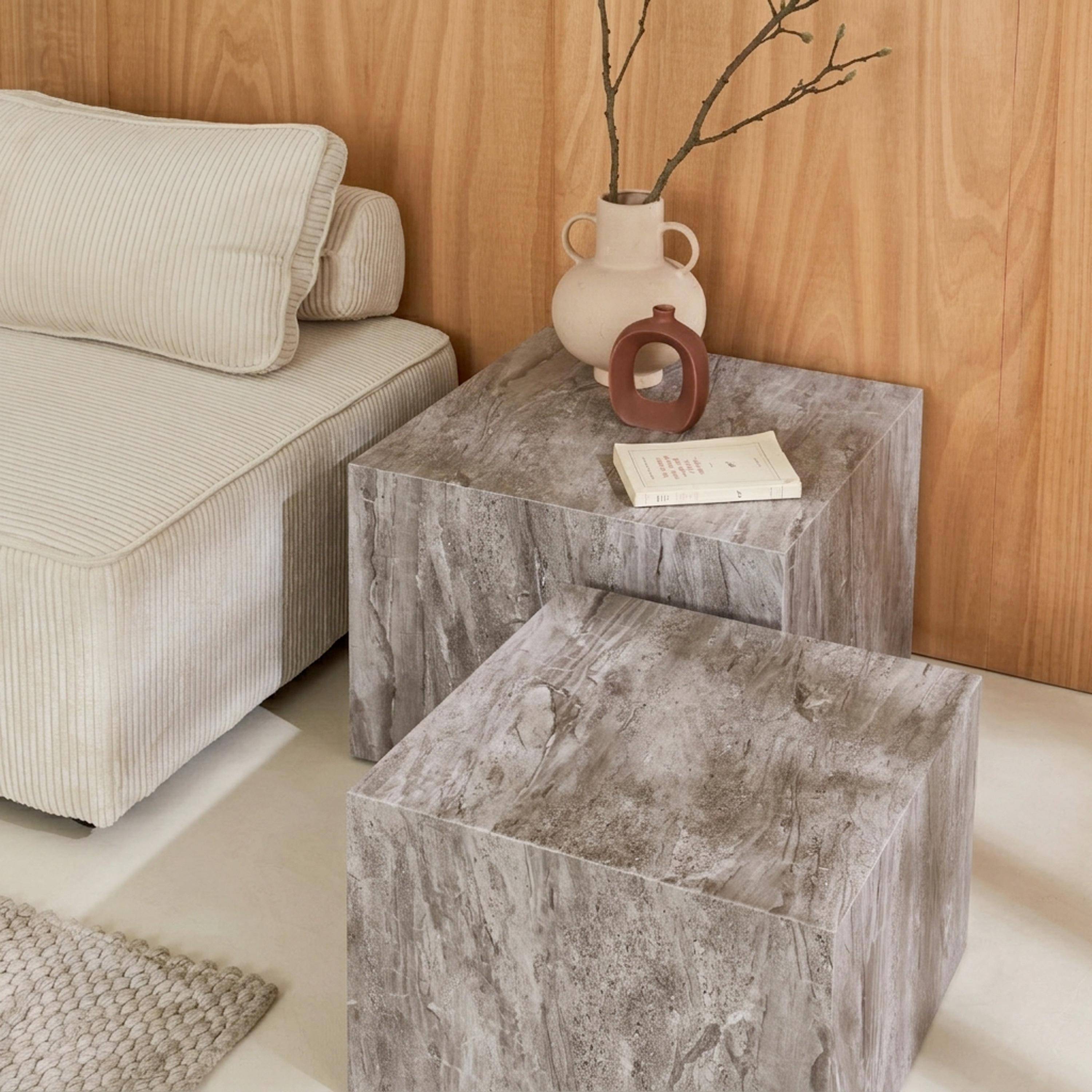 Set di 2 tavolini quadrati con effetto marmo Grigio - 58x58x40 cm Photo2
