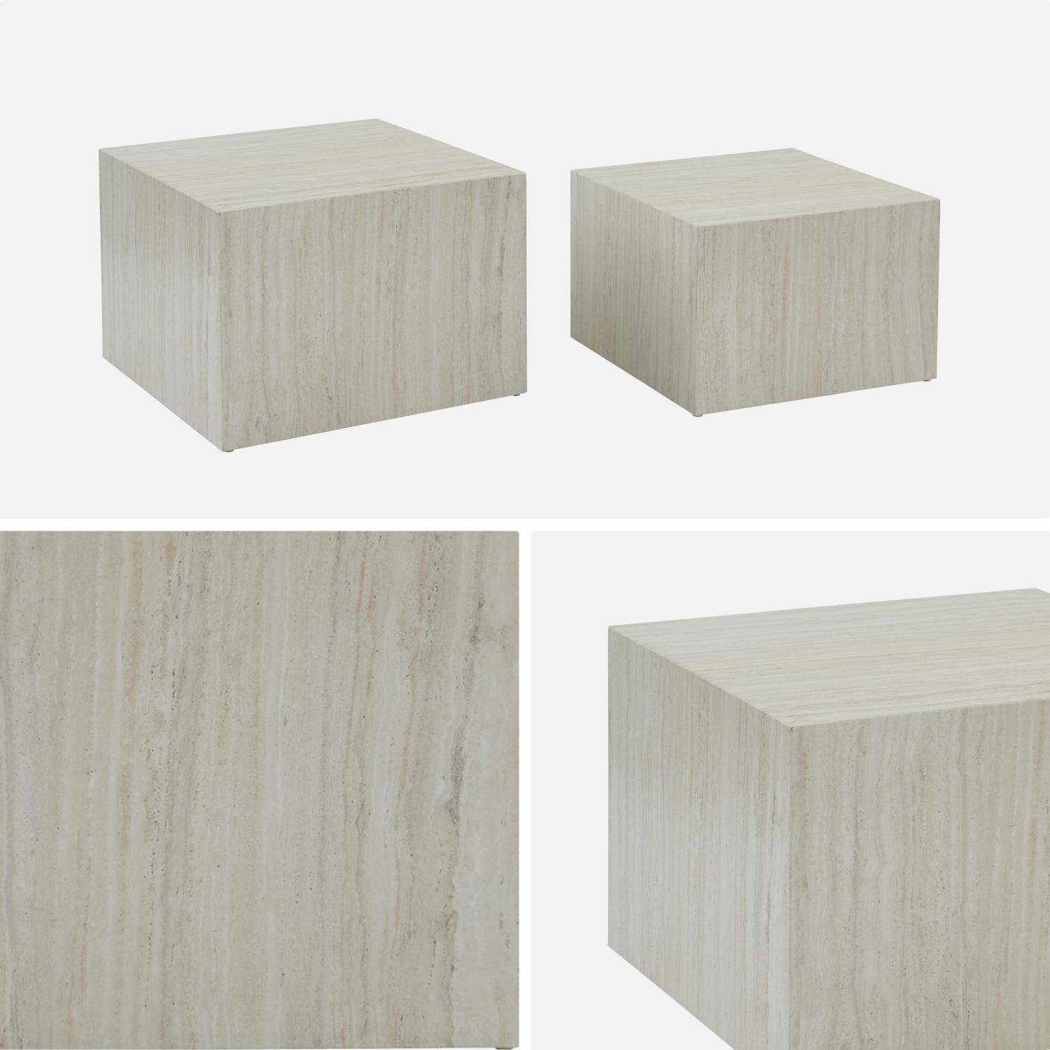 Lot de 2 tables basses effet marbre blanc cassé PAROS,  L 58 x l 58 x H 40cm / L 50 x l 50 x H 33cm,sweeek,Photo6