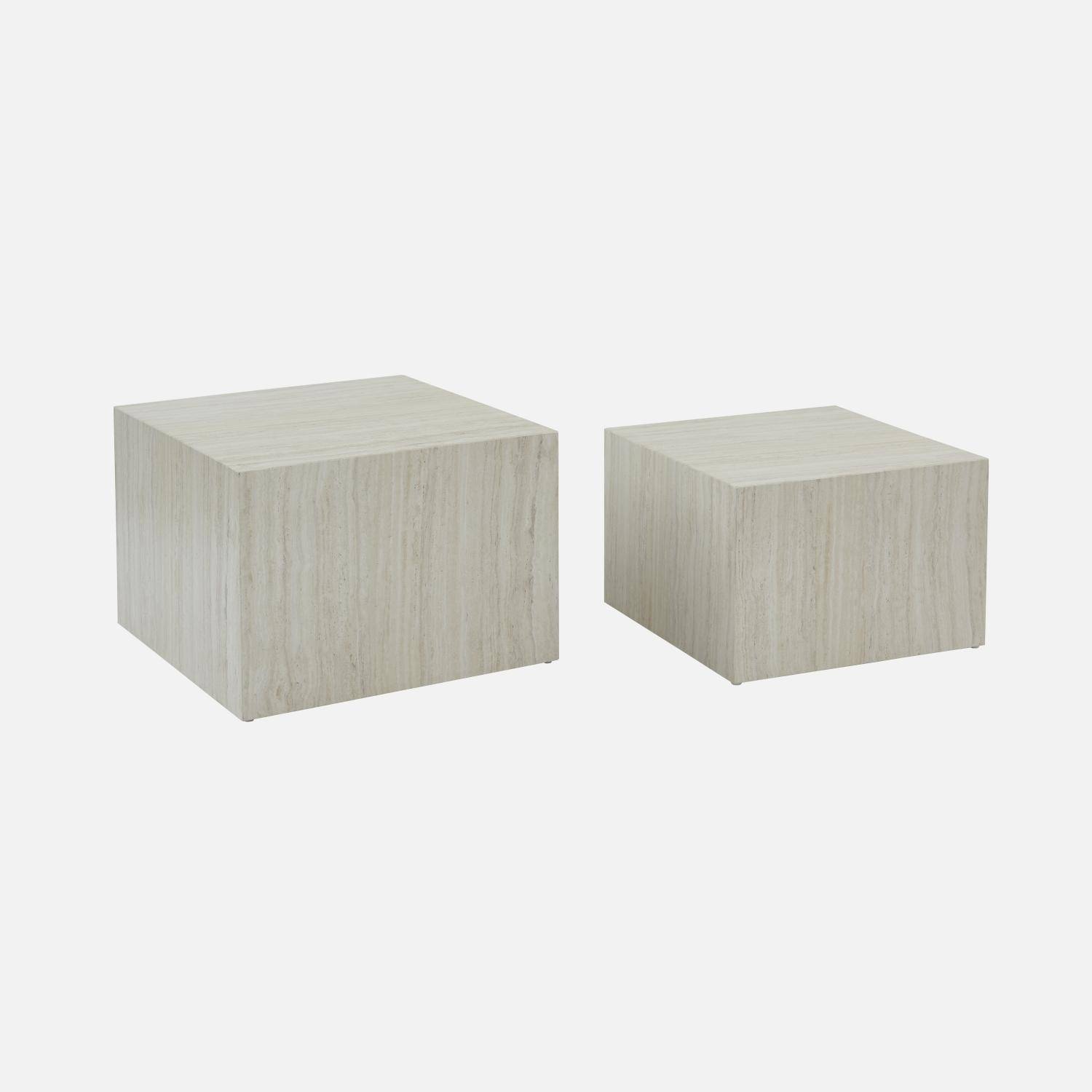 Lot de 2 tables basses effet marbre blanc cassé PAROS,  L 58 x l 58 x H 40cm / L 50 x l 50 x H 33cm Photo4