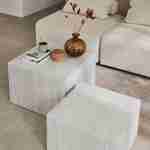 Set of 2 square coffee tables with marble effect, white, L50xW50xH33cm &  L58xW58xH40cm, Paros Photo2