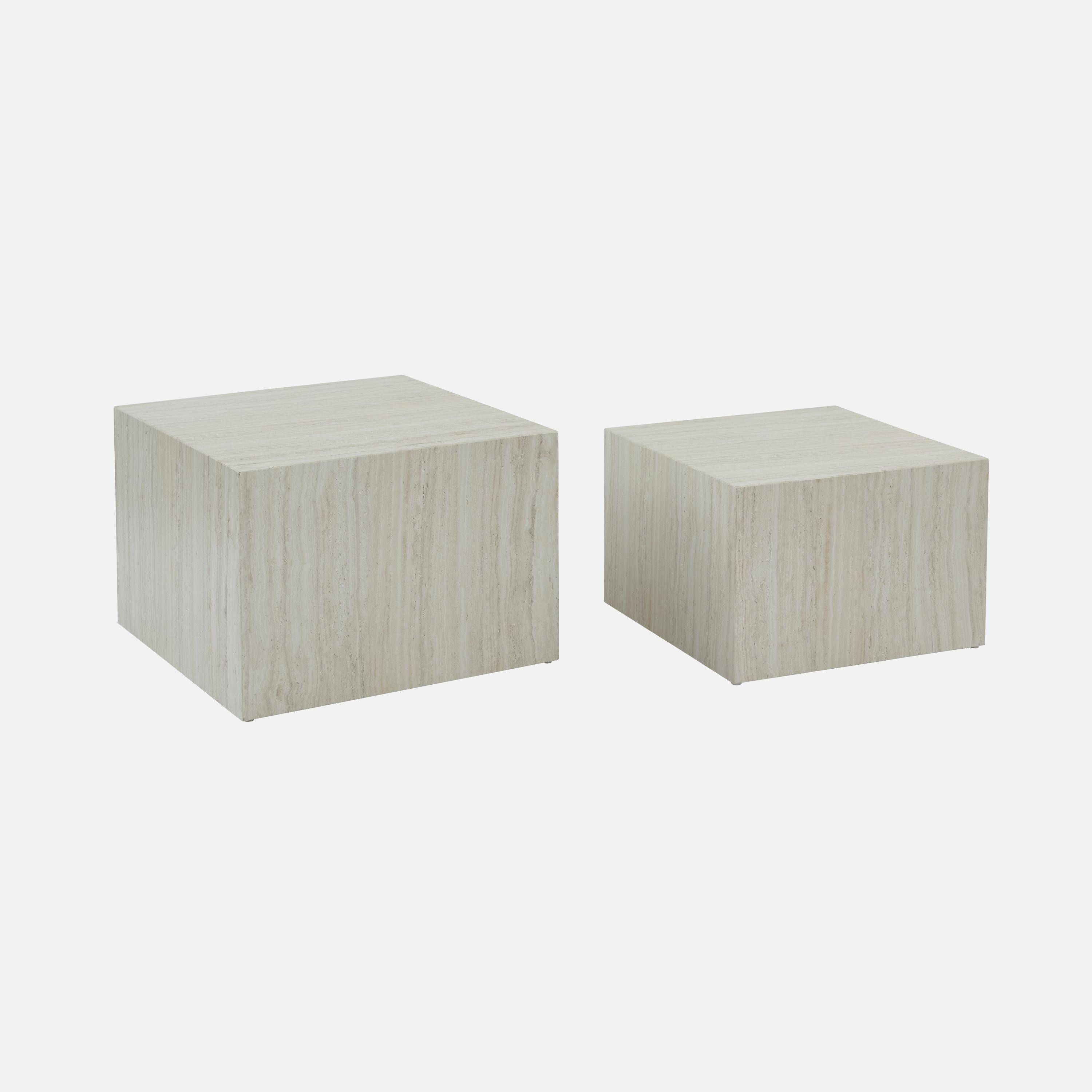 Lot de 2 tables basses effet marbre blanc cassé PAROS,  L 58 x l 58 x H 40cm / L 50 x l 50 x H 33cm,sweeek,Photo5