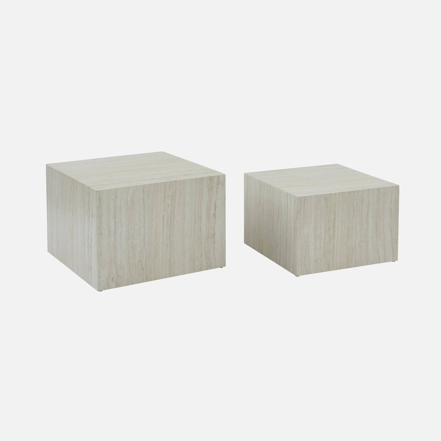Set of 2 square coffee tables with marble effect, white, L50xW50xH33cm &  L58xW58xH40cm, Paros Photo5