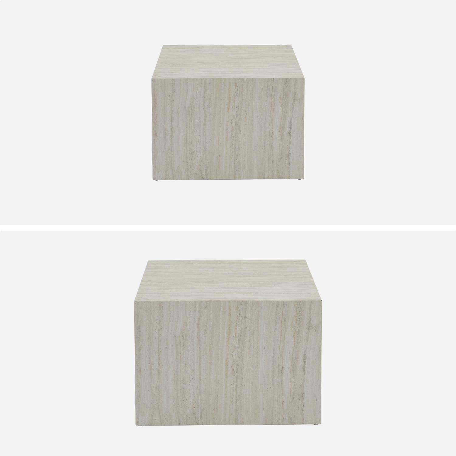 Lot de 2 tables basses effet marbre blanc cassé PAROS,  L 58 x l 58 x H 40cm / L 50 x l 50 x H 33cm Photo5