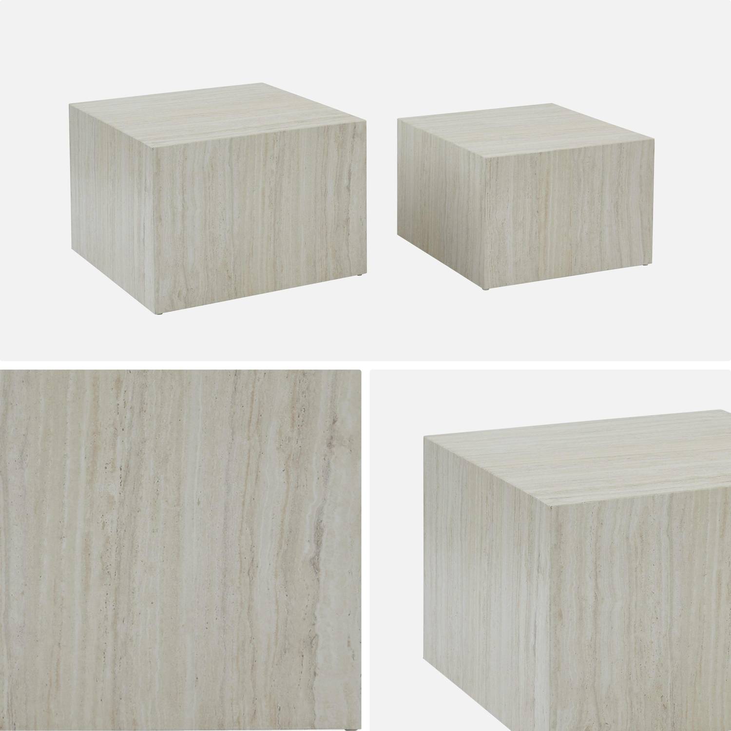 Lot de 2 tables basses effet marbre blanc cassé PAROS,  L 58 x l 58 x H 40cm / L 50 x l 50 x H 33cm Photo7