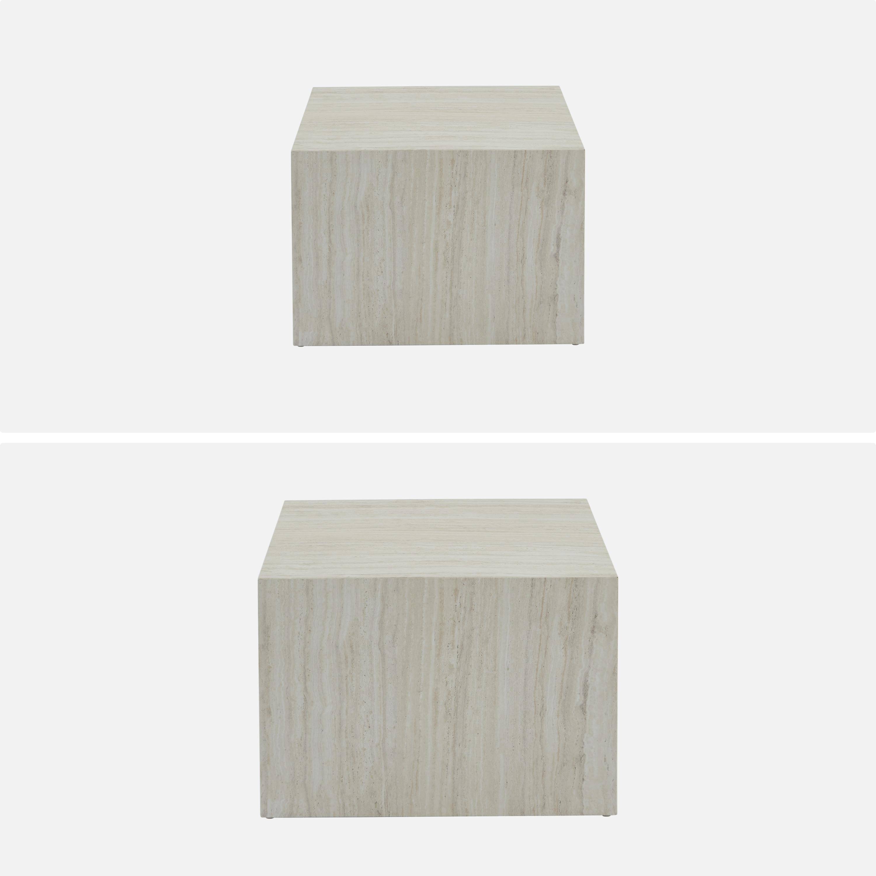Lot de 2 tables basses effet marbre blanc cassé PAROS,  L 58 x l 58 x H 40cm / L 50 x l 50 x H 33cm,sweeek,Photo6