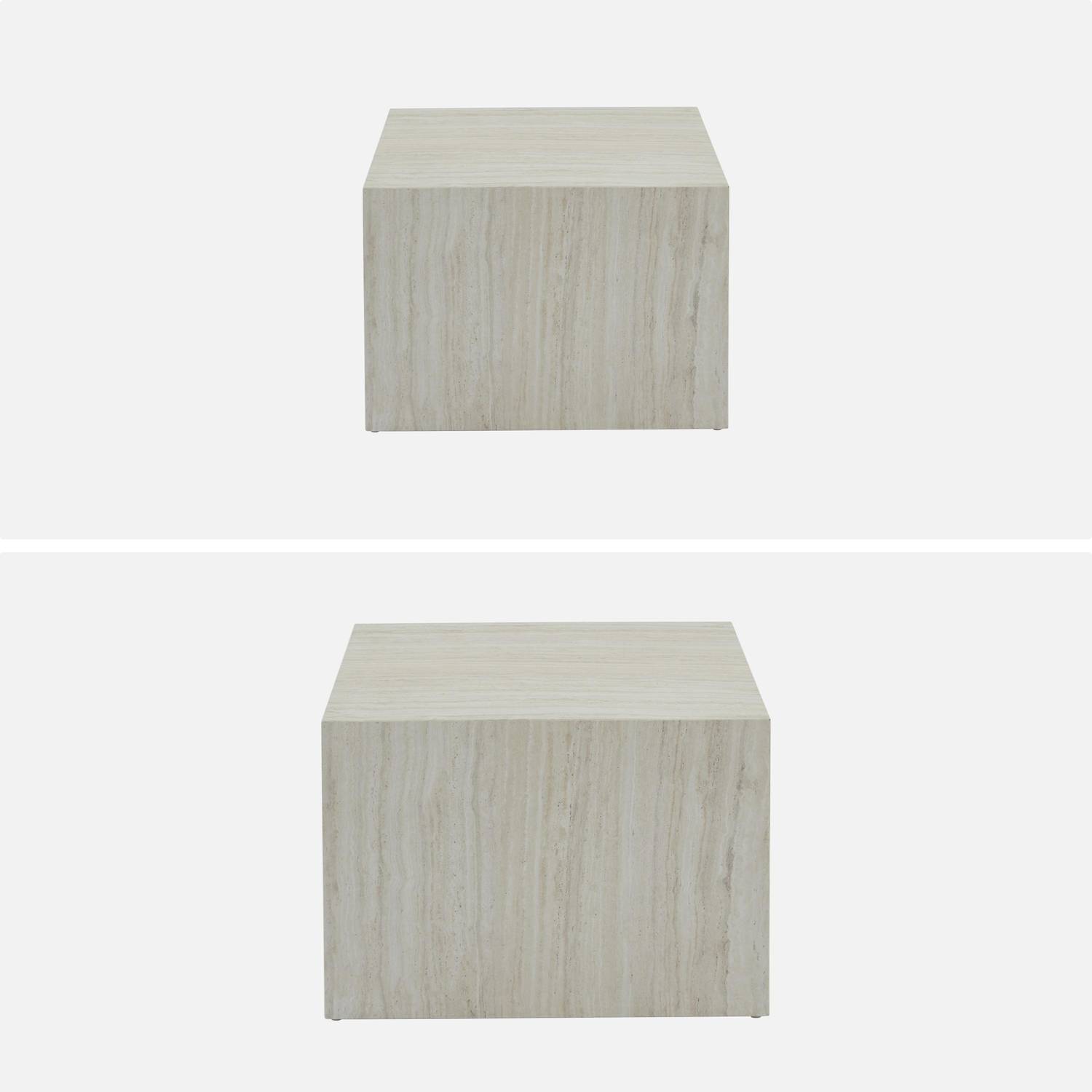 Lot de 2 tables basses effet marbre blanc cassé PAROS,  L 58 x l 58 x H 40cm / L 50 x l 50 x H 33cm Photo6