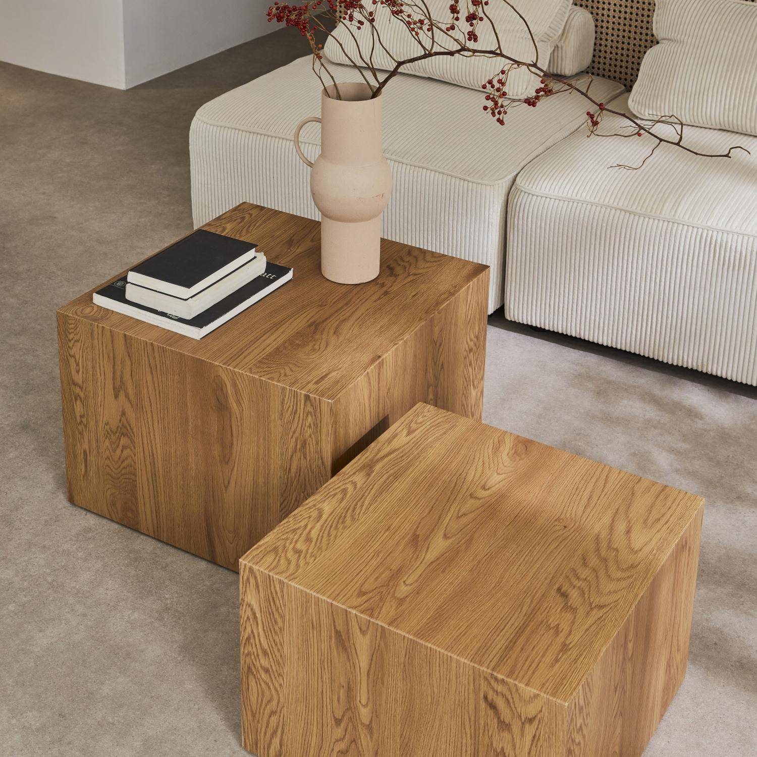 Set van 2 vierkante salontafels in essenhouteffect Sylva L 58 x B 58 x H 40cm / L 50 x B 50 x H 33cm,sweeek,Photo2