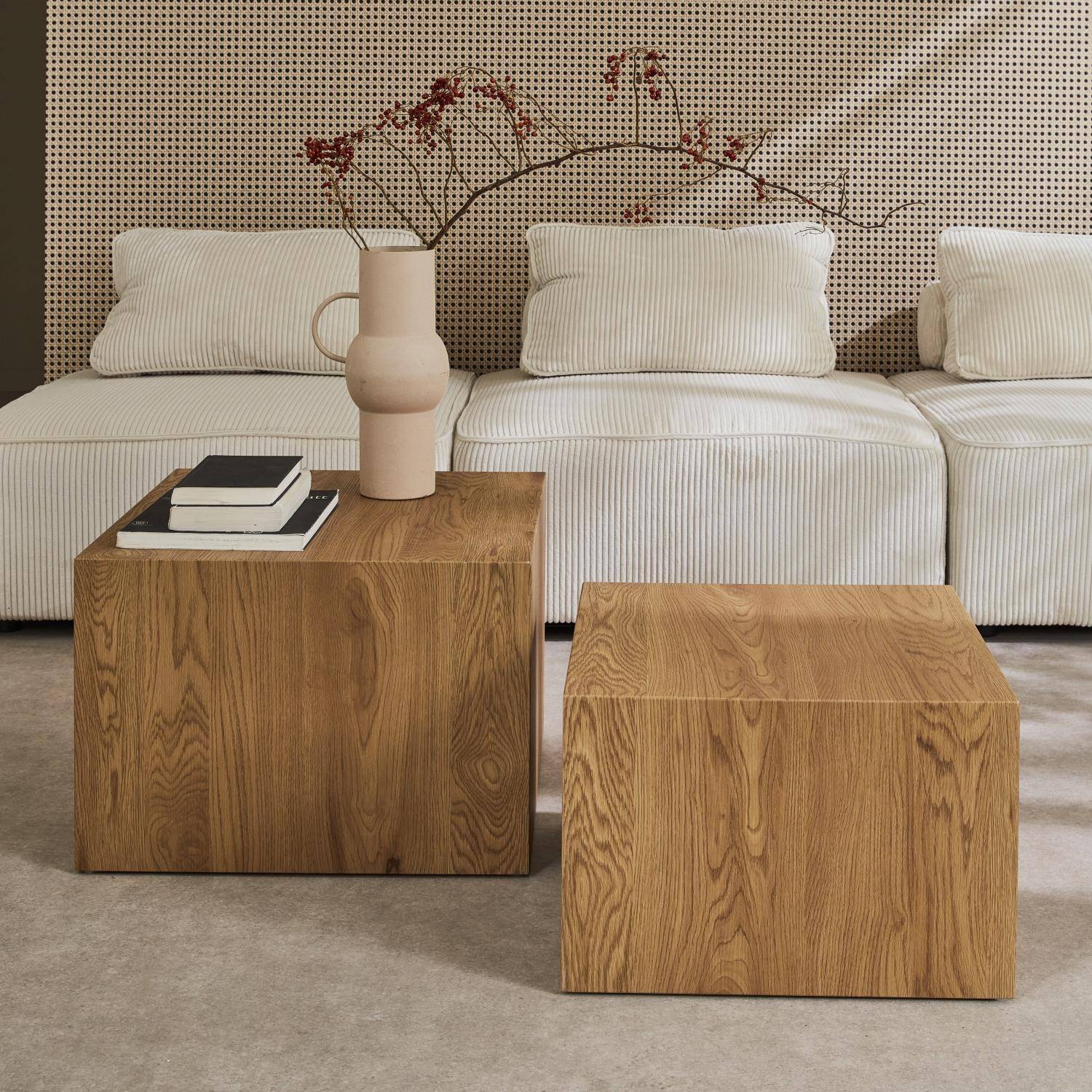 Set van 2 vierkante salontafels in essenhouteffect Sylva L 58 x B 58 x H 40cm / L 50 x B 50 x H 33cm Photo1