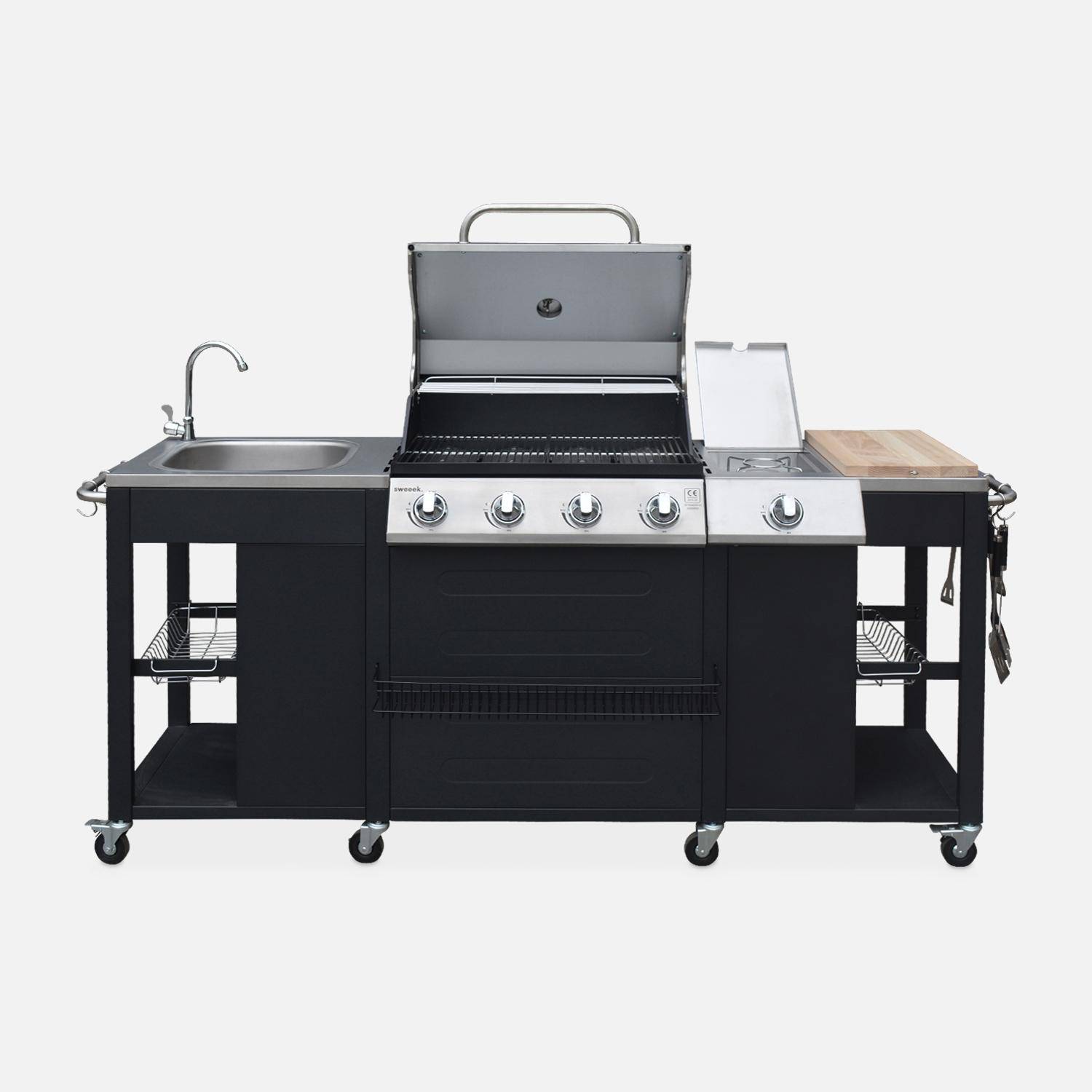 Barbecue a gas a 5 fuochi con 1 bruciatore laterale, D'Artagnan, Nero, 208.5x58x88 cm Photo6