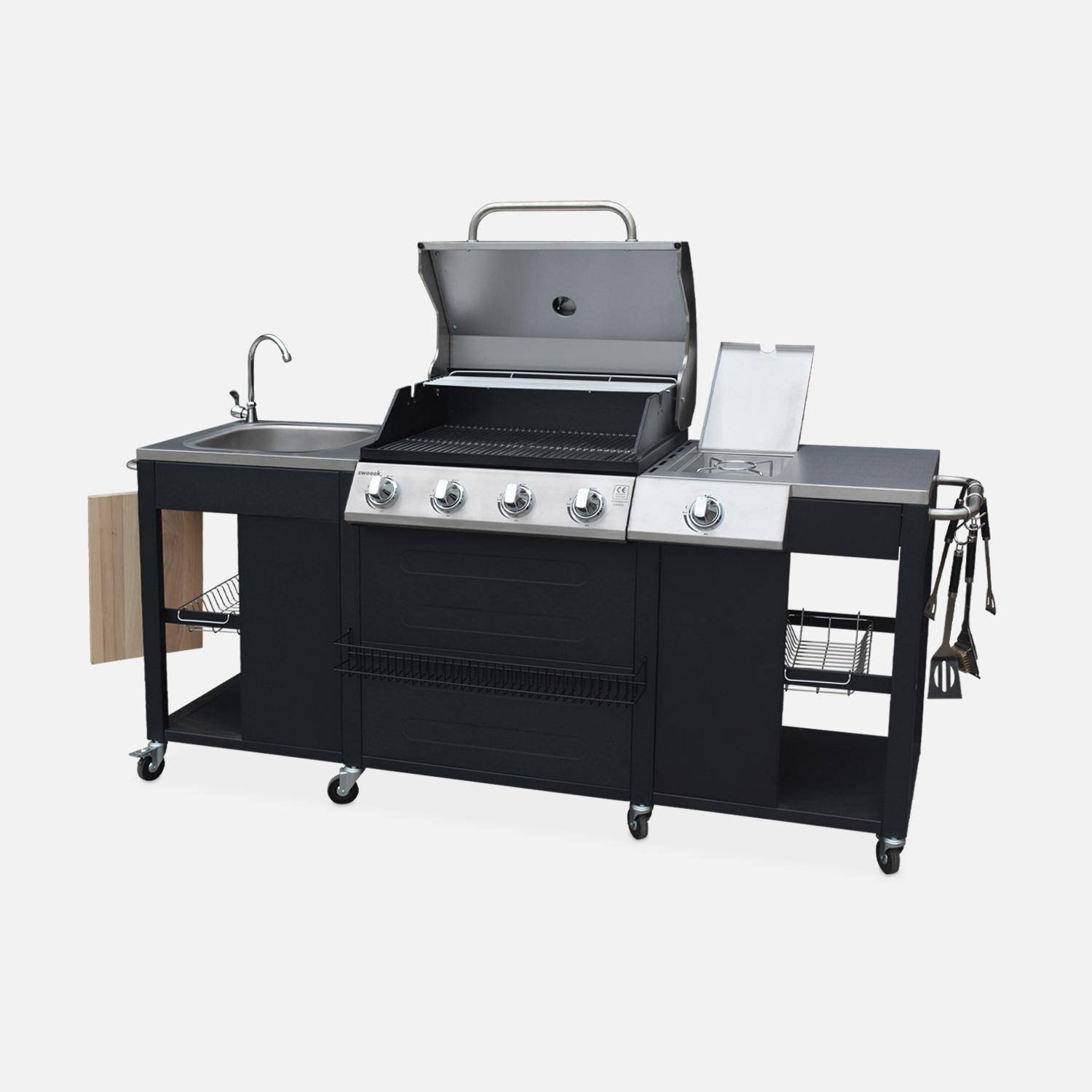 Barbecue a gas a 5 fuochi con 1 bruciatore laterale, D'Artagnan, Nero, 208.5x58x88 cm Photo11