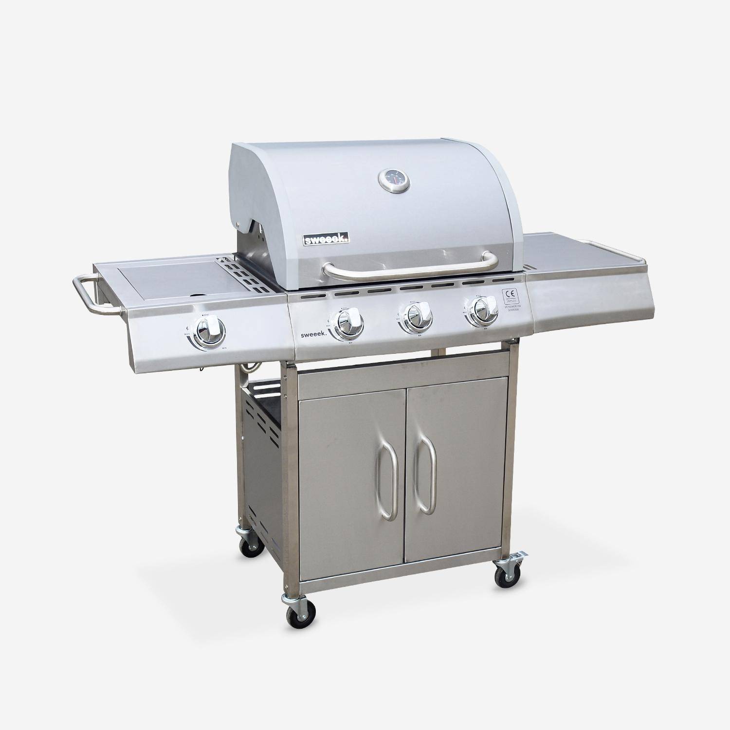 Barbecue a gas con 4 bruciatori di cui 1 laterale, Richelieu 3, Inox, 142x59x118 cm Photo1