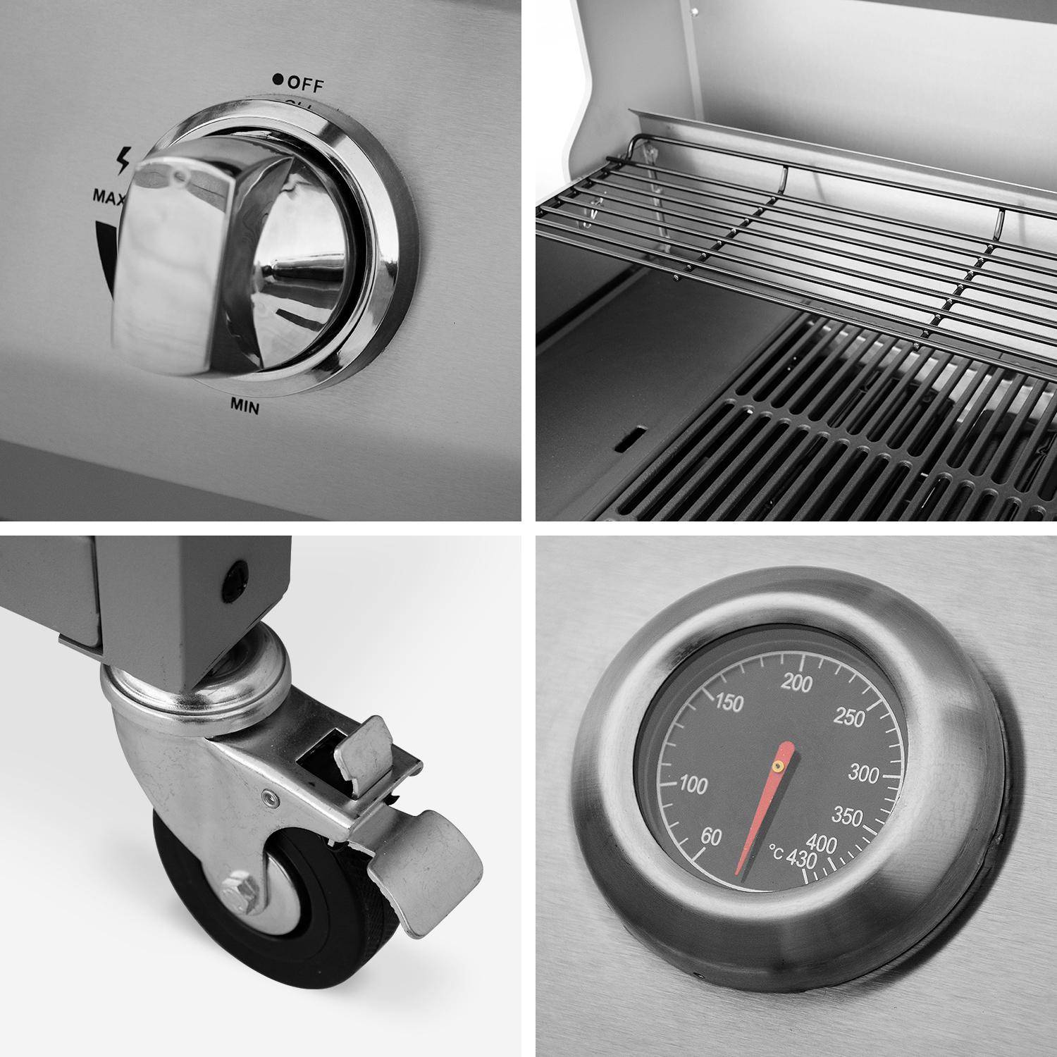 Barbecue a gas con 4 bruciatori di cui 1 laterale, Richelieu 3, Inox, 142x59x118 cm Photo4