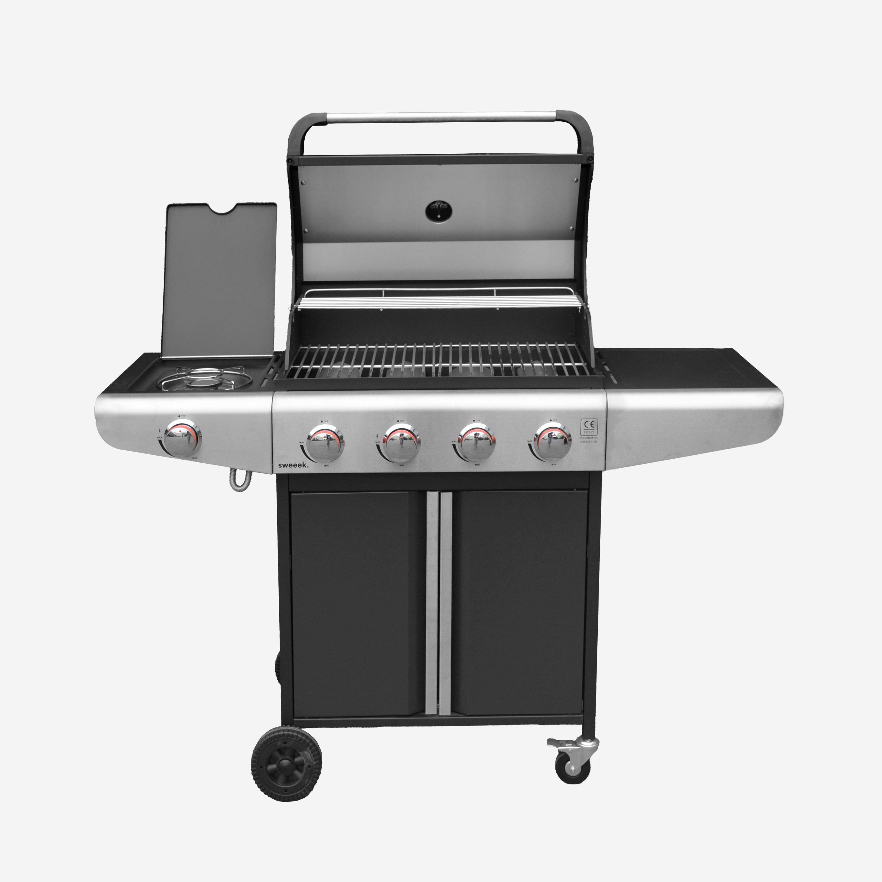 Barbecue a gas a 5 fuochi con 1 bruciatore laterale Nero - 136x53.5x109.2 cm,sweeek,Photo4