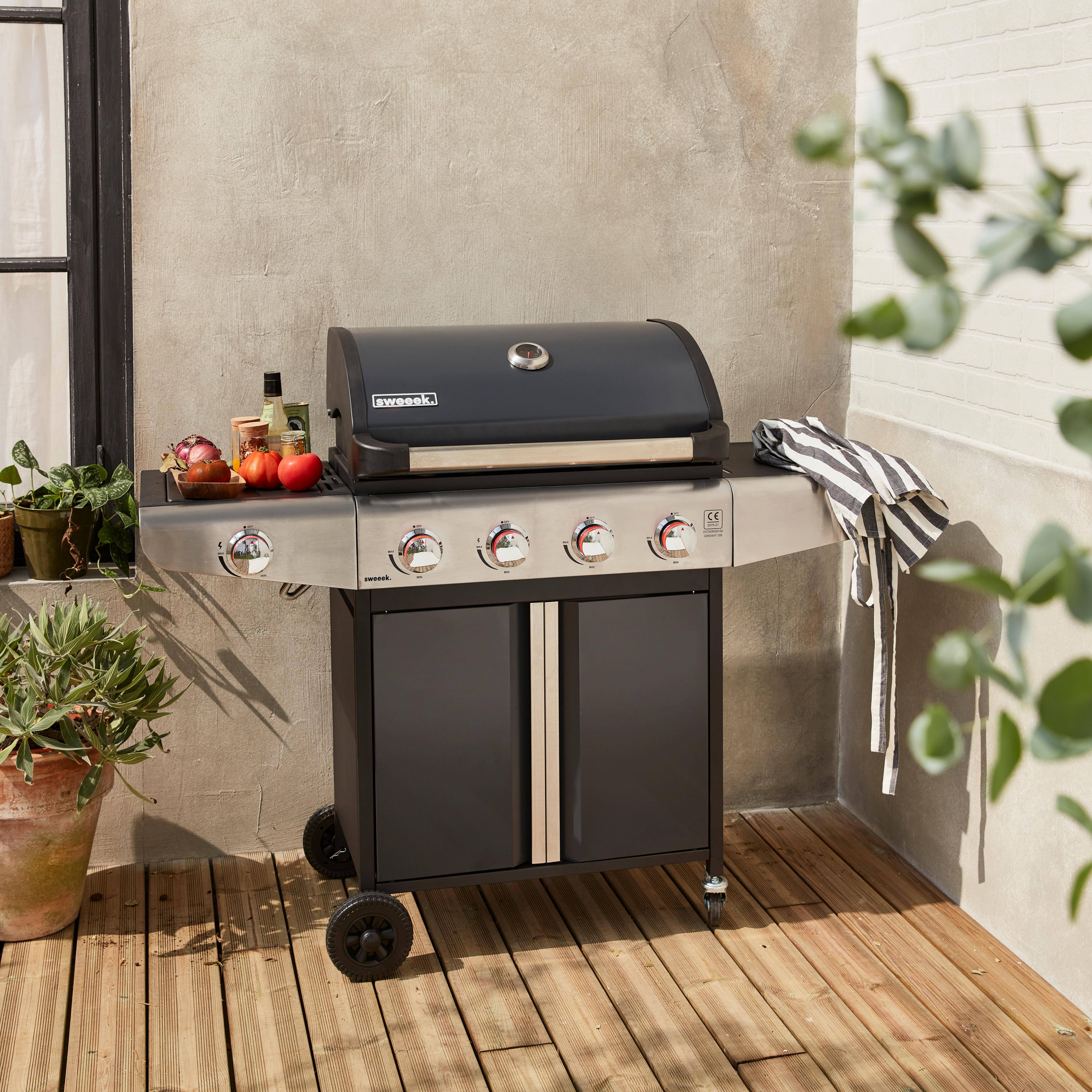 Barbecue a gas a 5 fuochi con 1 bruciatore laterale Nero - 136x53.5x109.2 cm Photo2