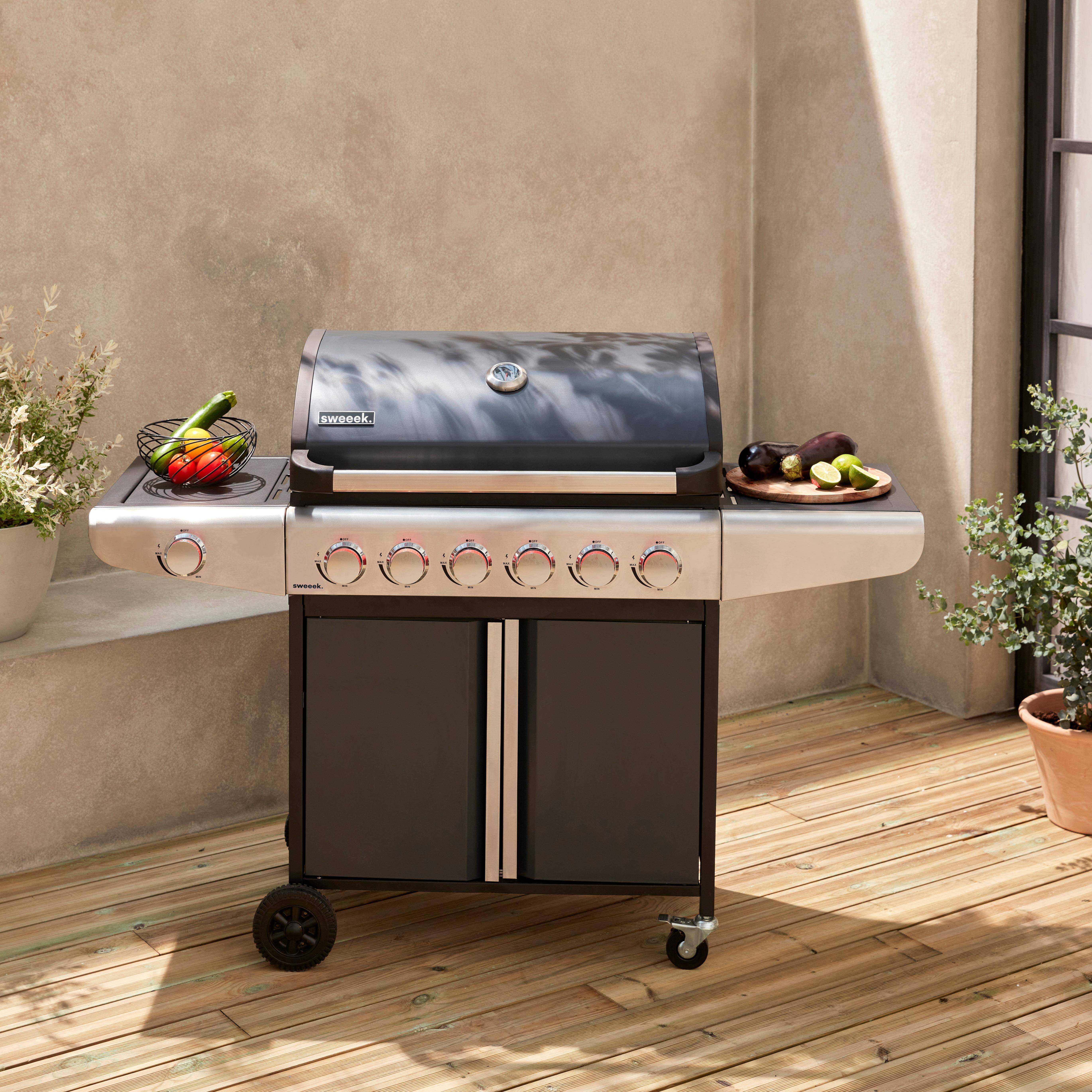 Barbecue a gas con 7 bruciatori di cui 1 laterale Nero - 146x54x109 cm Photo1