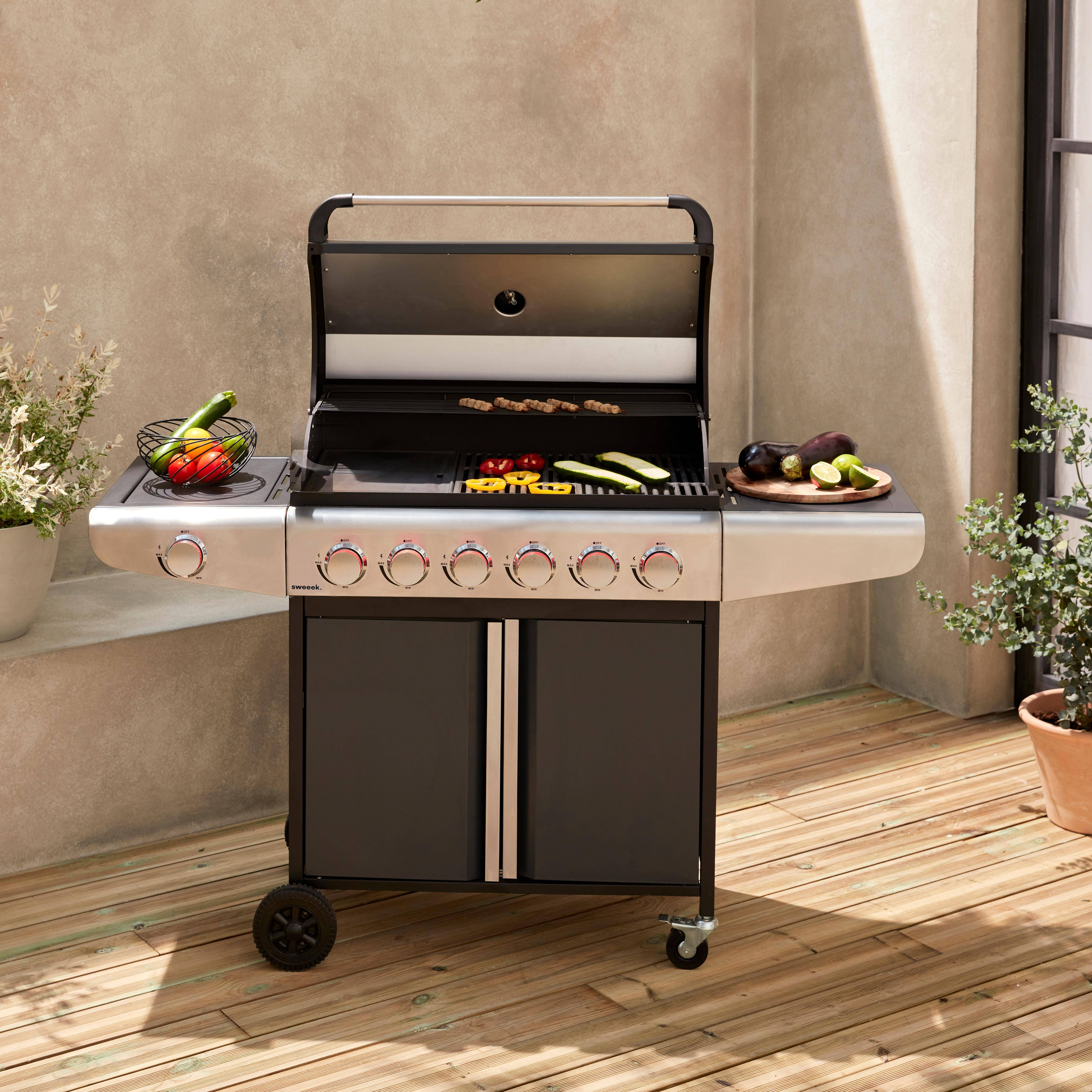 Barbecue a gas con 7 bruciatori di cui 1 laterale Nero - 146x54x109 cm Photo2