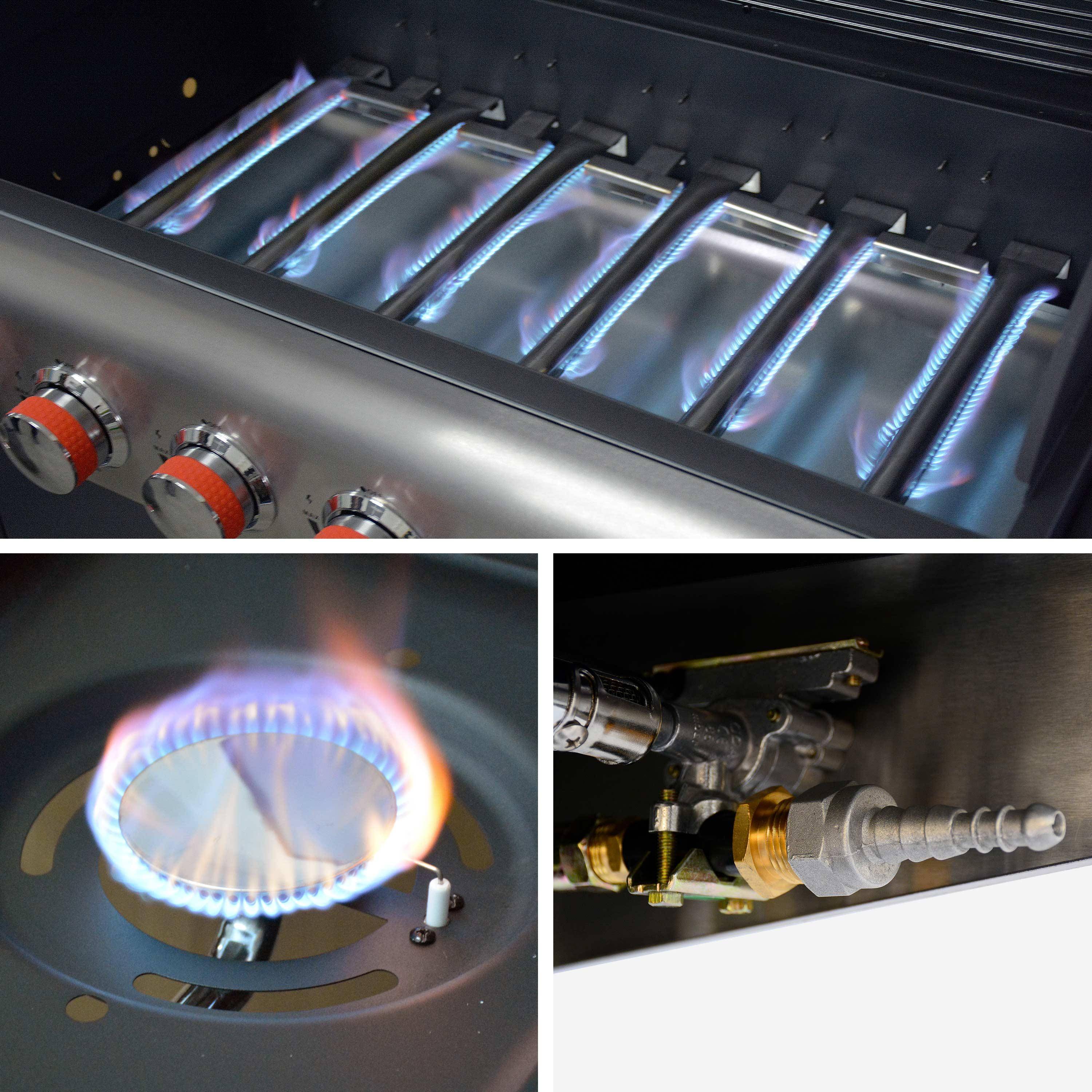 Barbecue a gas con 7 bruciatori di cui 1 laterale, Bazin, Nero, 146x54x109 cm Photo6