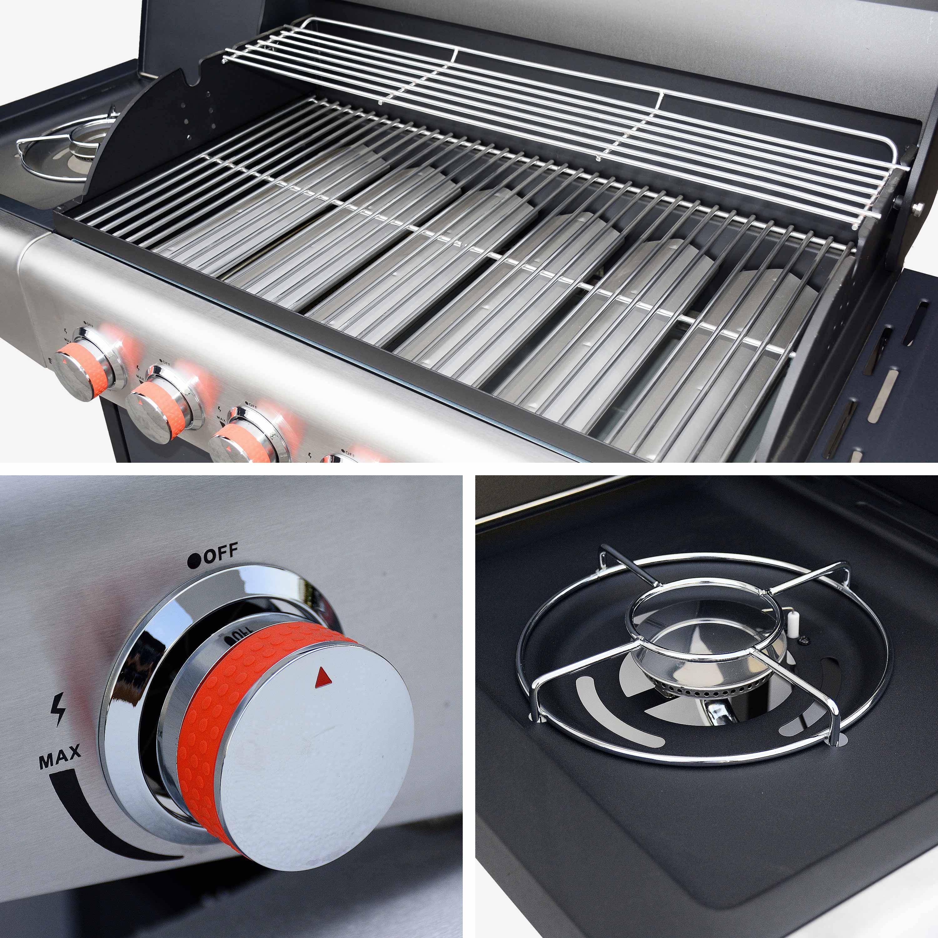 Barbecue a gas con 7 bruciatori di cui 1 laterale, Bazin, Nero, 146x54x109 cm Photo5