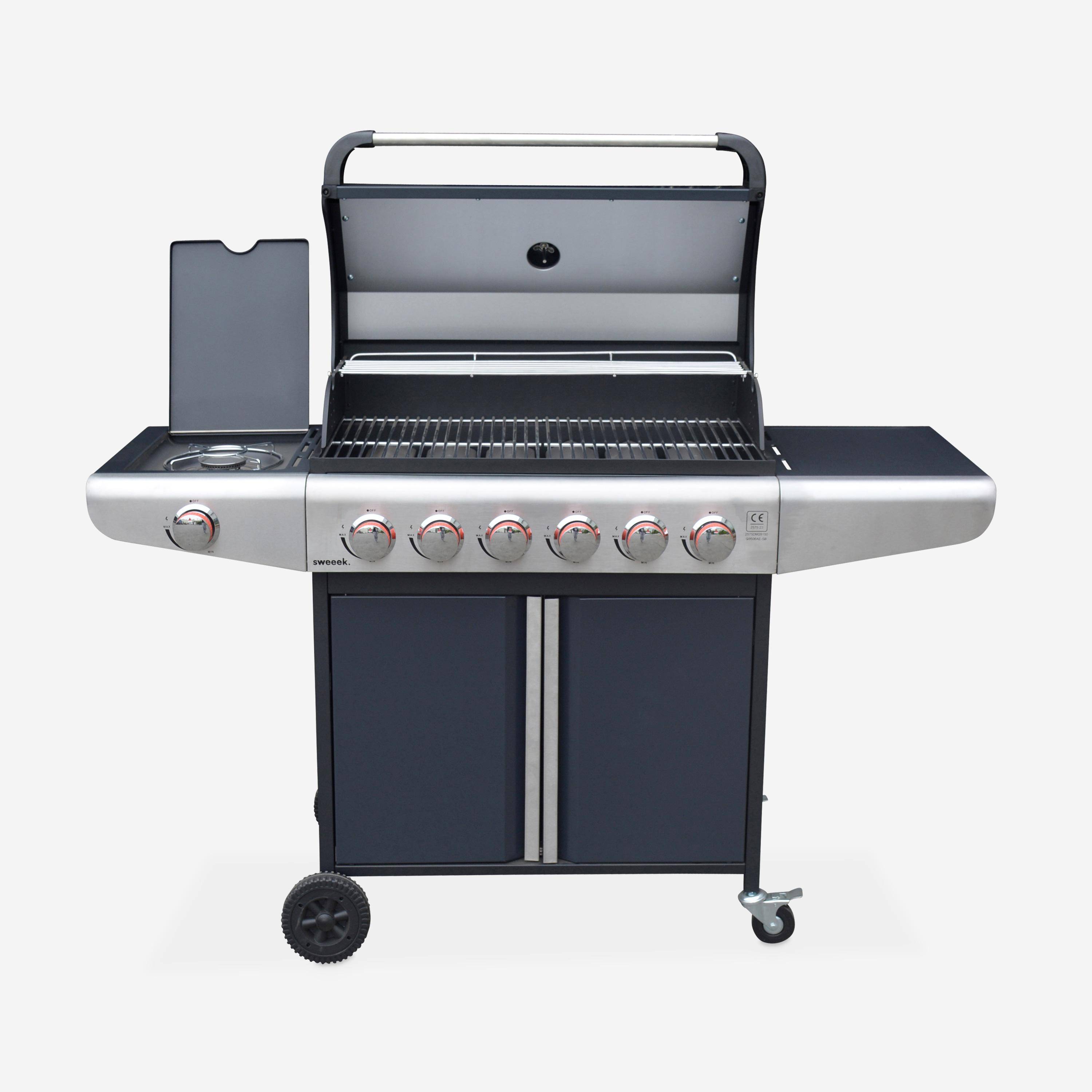 Barbecue a gas con 7 bruciatori di cui 1 laterale, Bazin, Nero, 146x54x109 cm Photo3