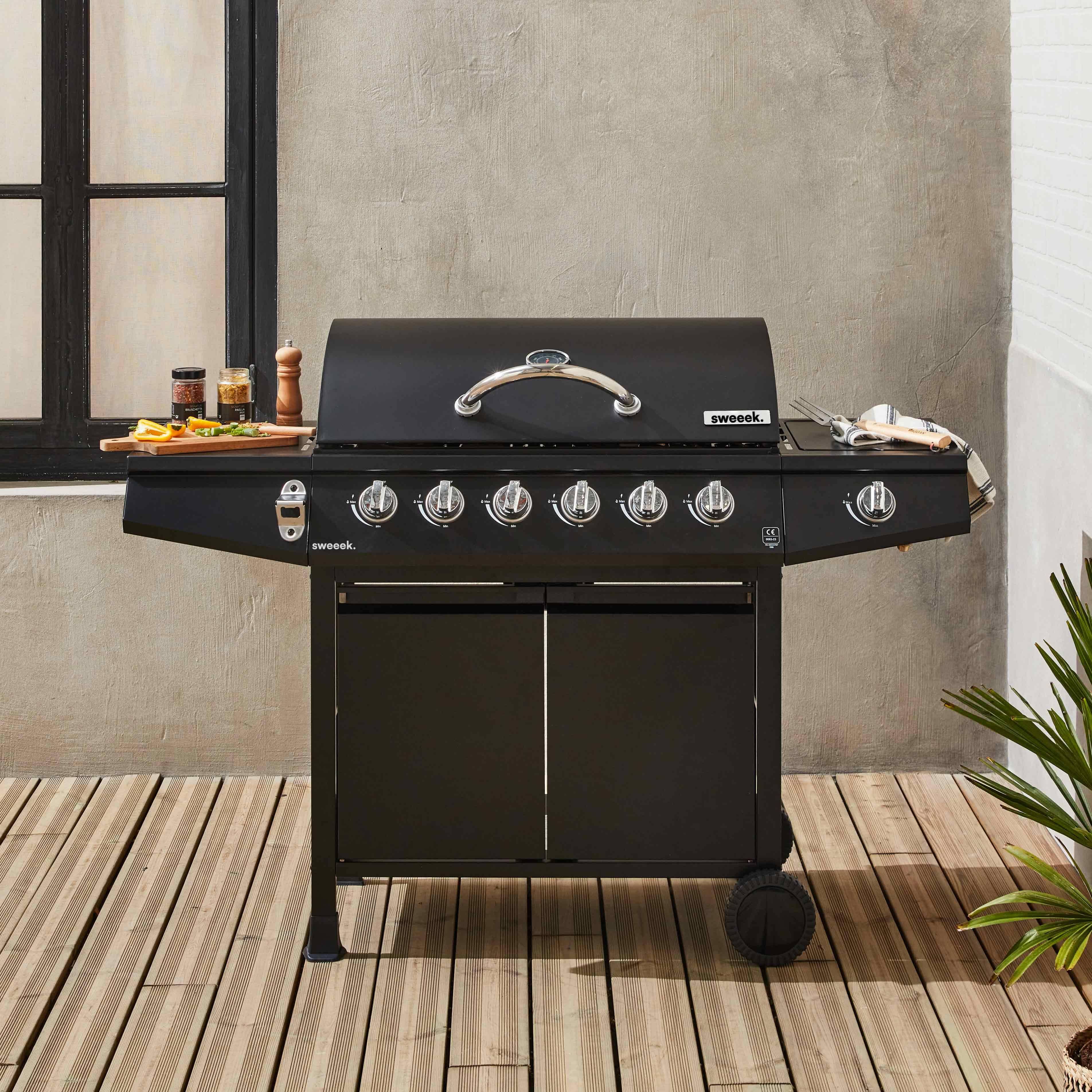 Barbecue a gas con 7 bruciatori di cui 1 laterale Nero - 137.5x43.5x103 cm Photo1