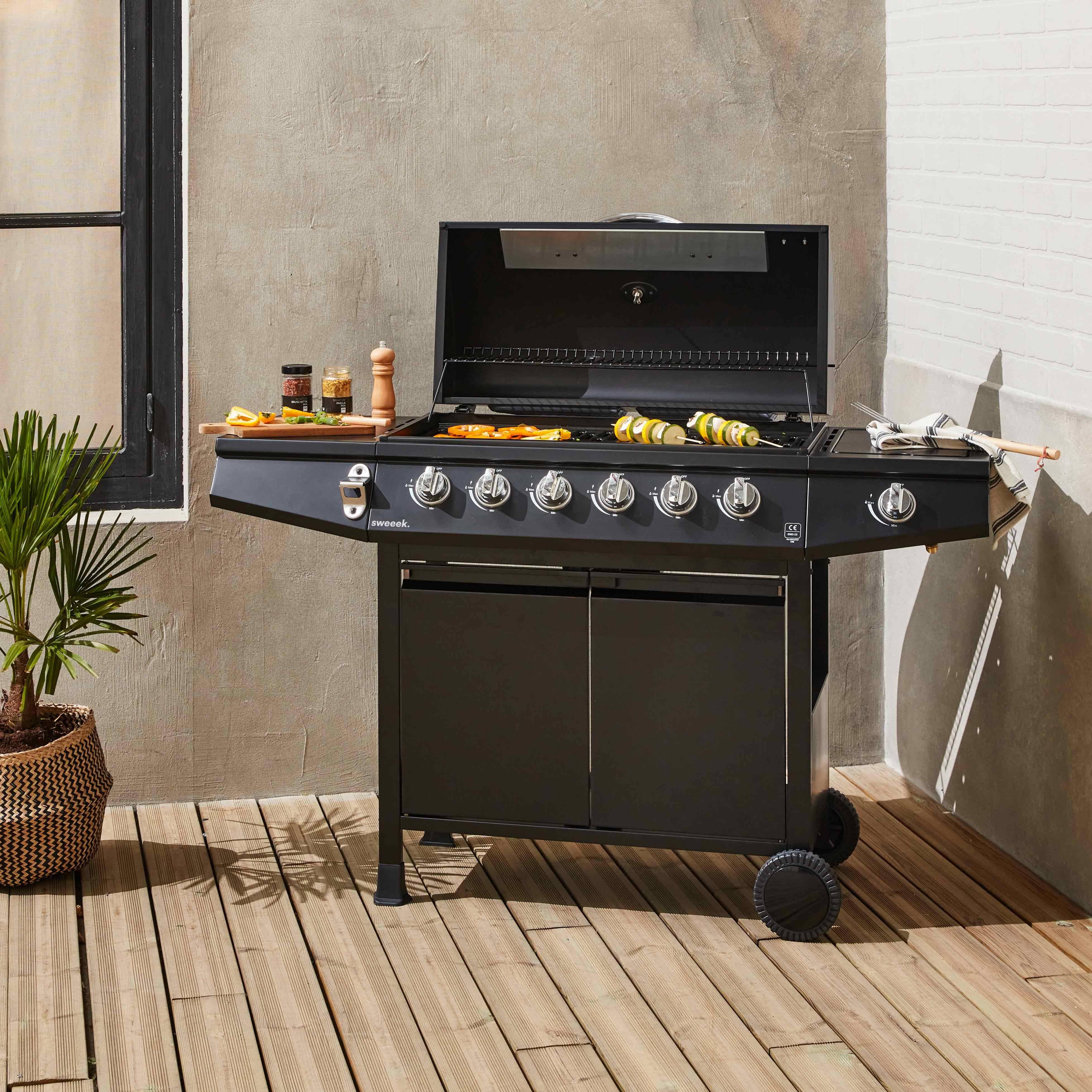 Barbecue a gas con 7 bruciatori di cui 1 laterale Nero - 137.5x43.5x103 cm,sweeek,Photo2