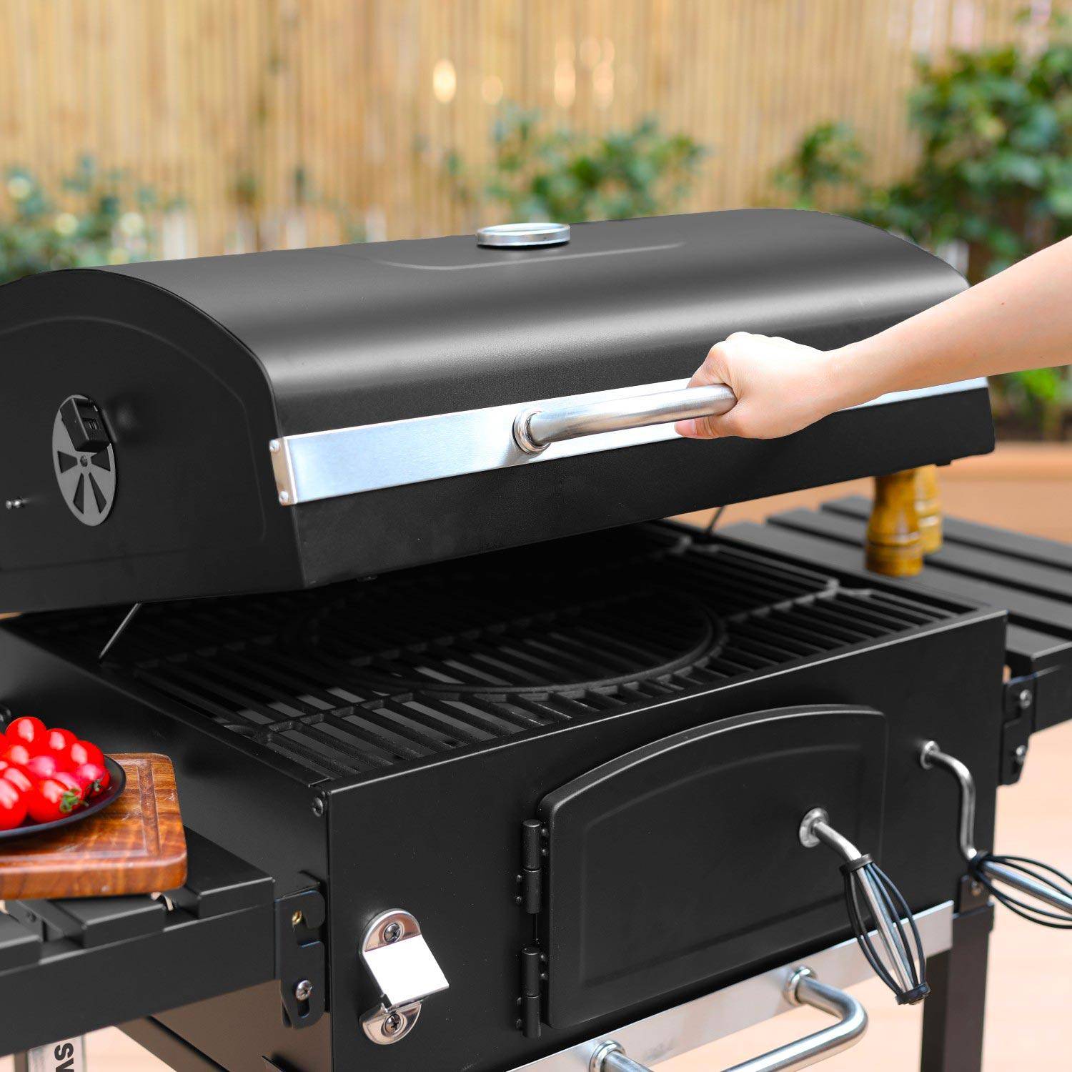Barbecue a carbonella con affumicatore Nero - 122x65x103.5 cm Photo2