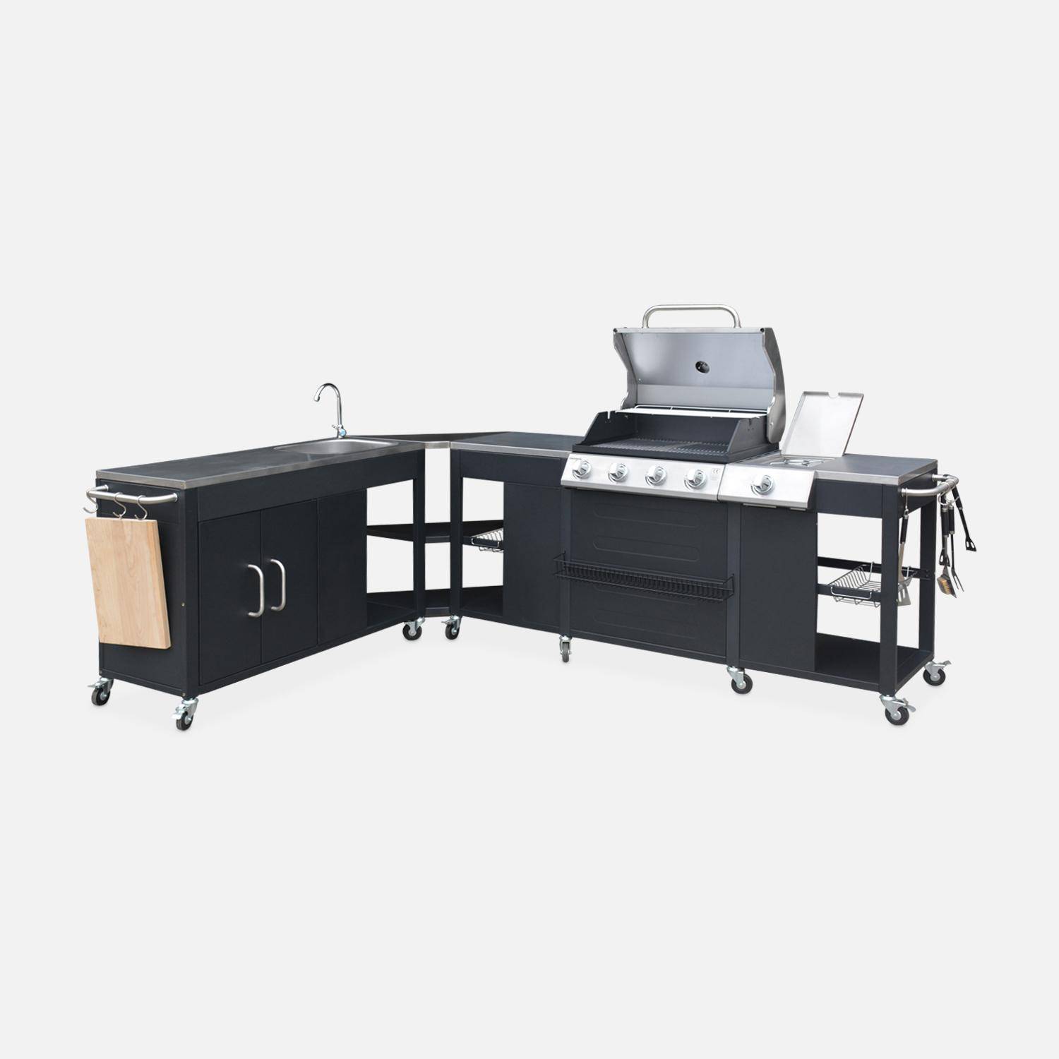 Barbecue a gas stile americano, Rochefort, Nero, 247x187x112 cm Photo2