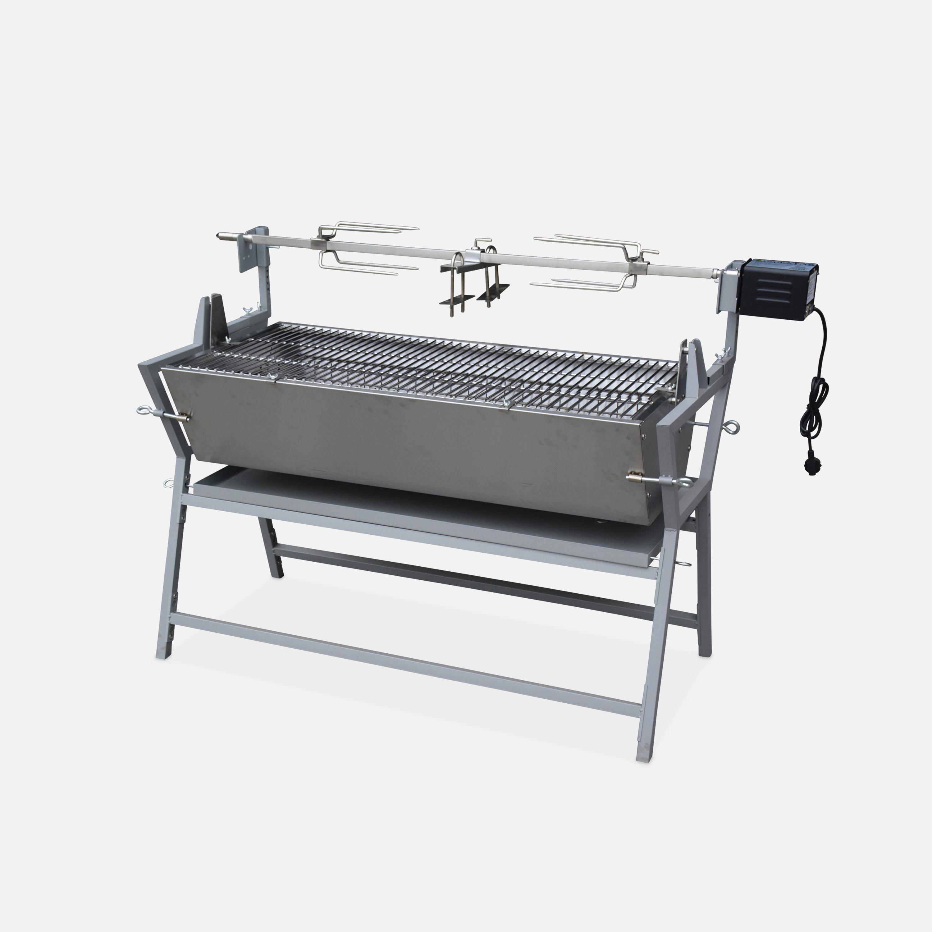 Barbecue a carbonella con girarrosto elettrico regolabile Grigio - 110x57x87 cm,sweeek,Photo2