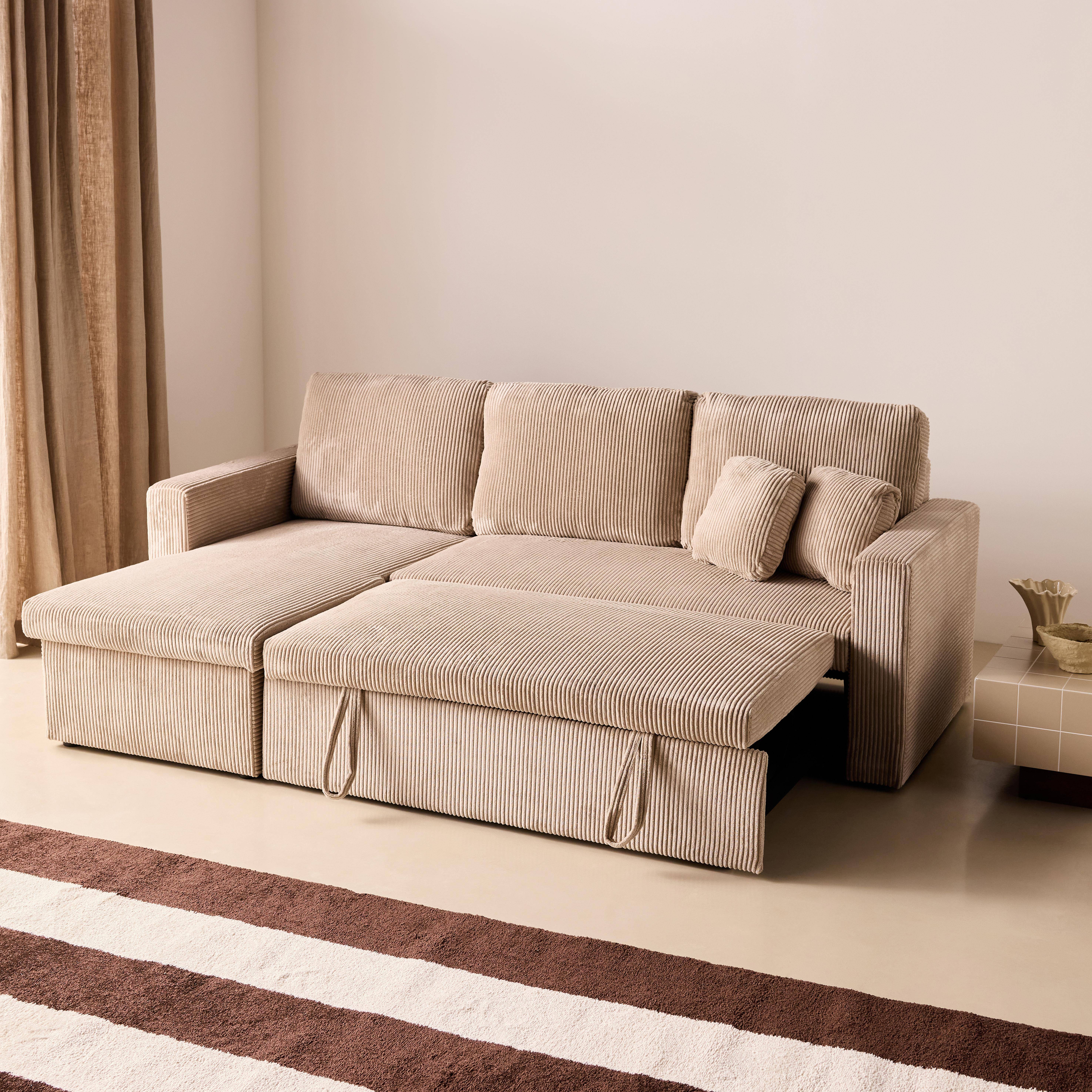 Sofá-cama de canto conversível, 3 lugares Bege cinzento - 220x146x83 cm Photo5