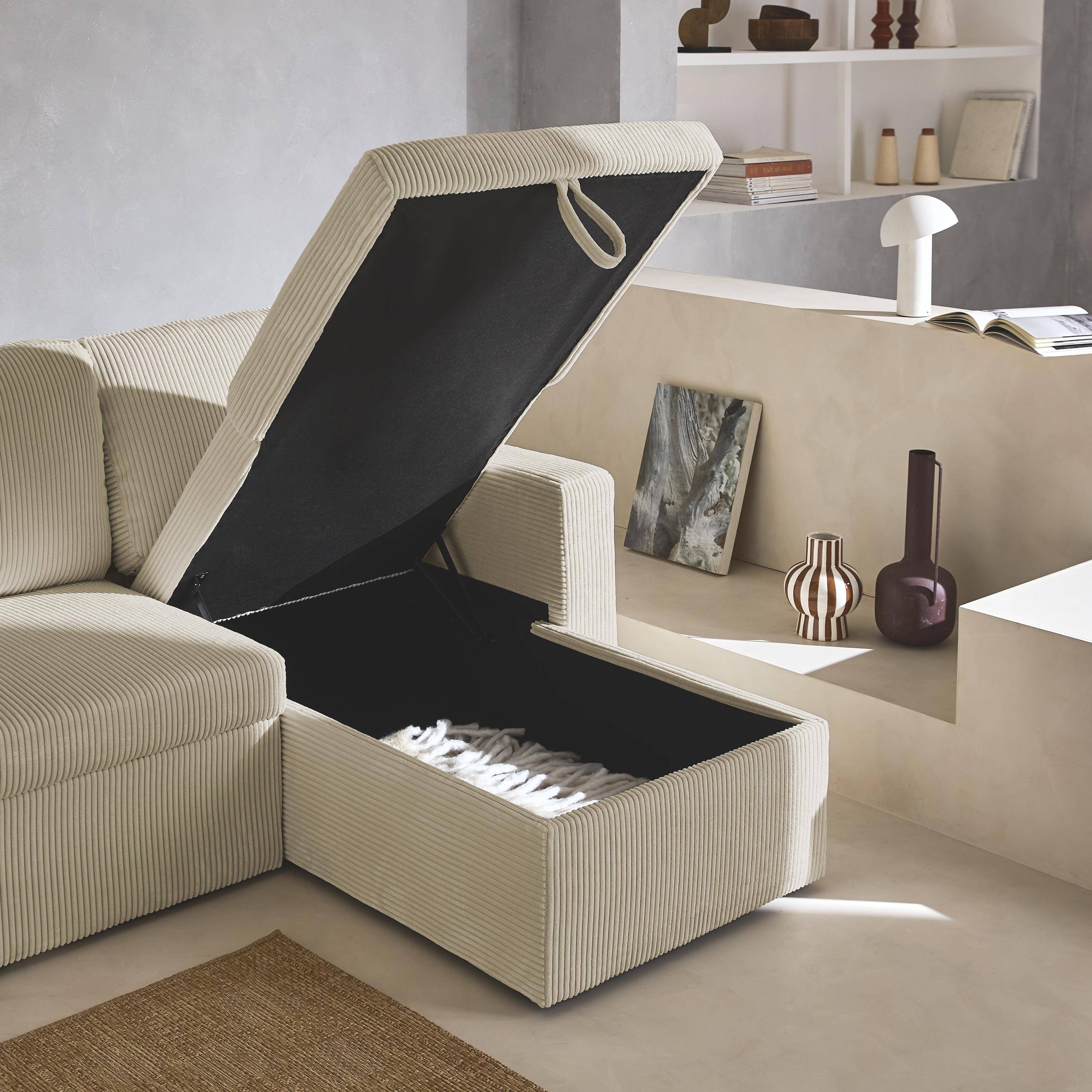 Ecksofa beigegrau mit Schlaffunktion, Ecke beidseitig montierbar, Cord-Bezug breit gerippt, 3-Sitzer – Ida Photo3