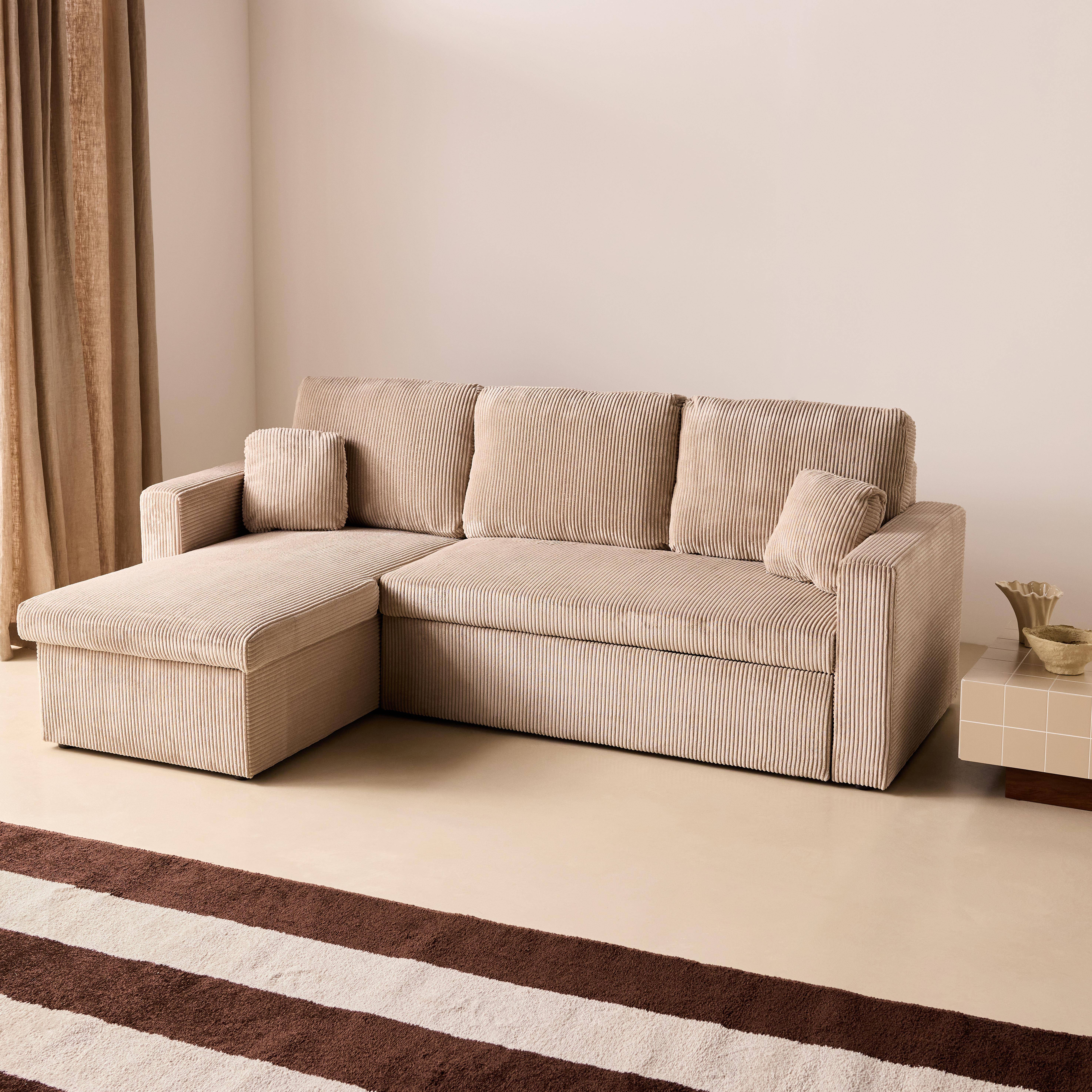 Sofá-cama de canto conversível, 3 lugares Bege cinzento - 220x146x83 cm Photo2