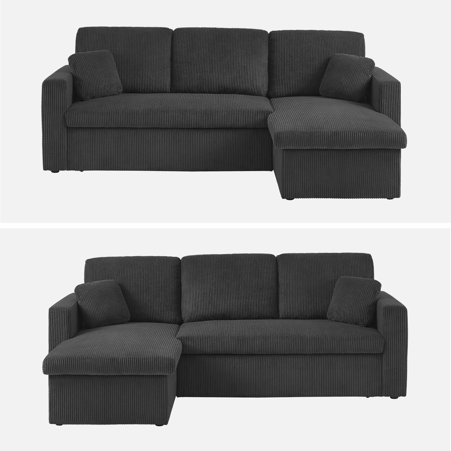 Canapé d'angle convertible et réversible, velours côtelé grosse côte gris foncé, 3 places ,sweeek,Photo5
