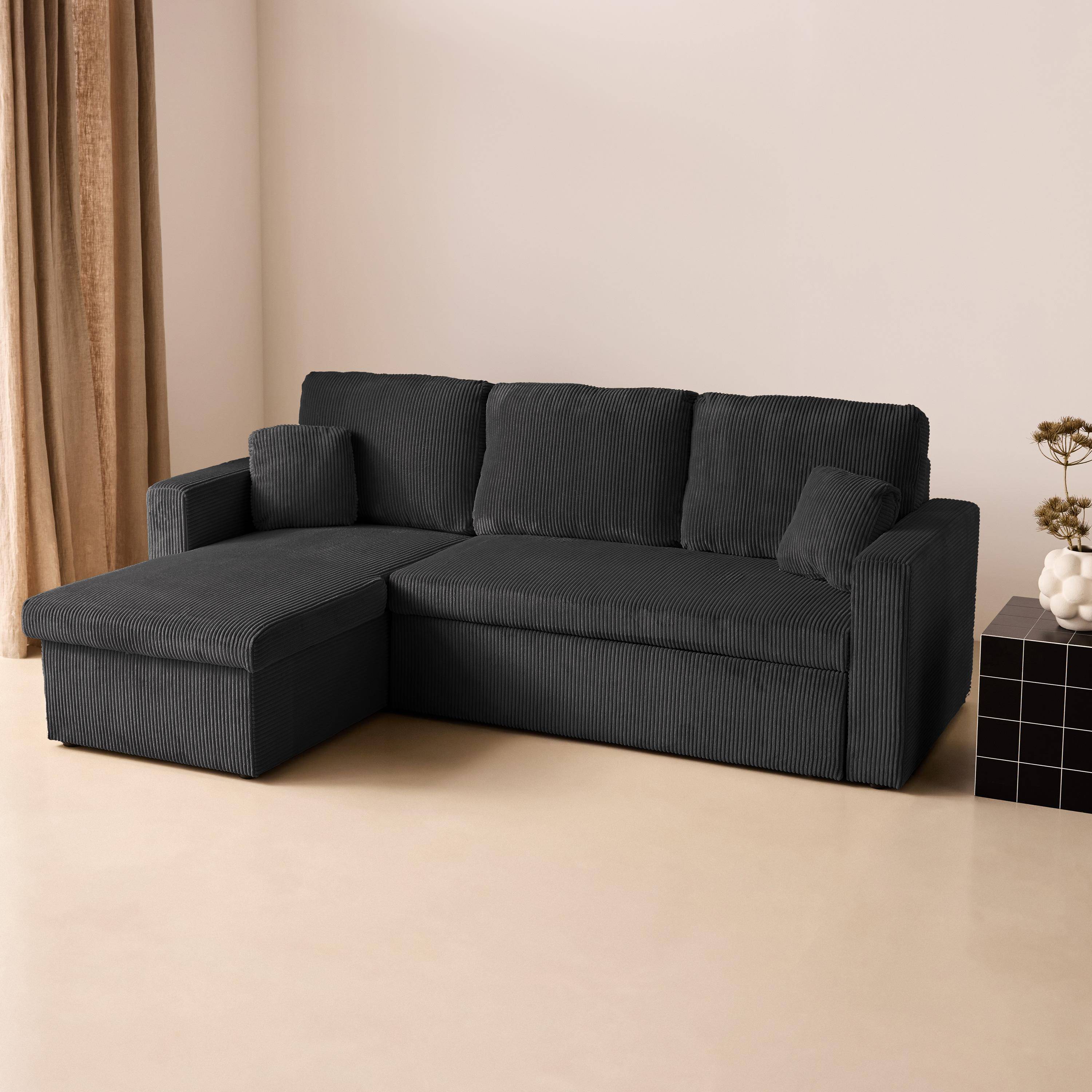 Sofá cama esquinero reversible con espacio de almacenamiento, 3 plazas Gris oscuro - 220x146x83 cm,sweeek,Photo2