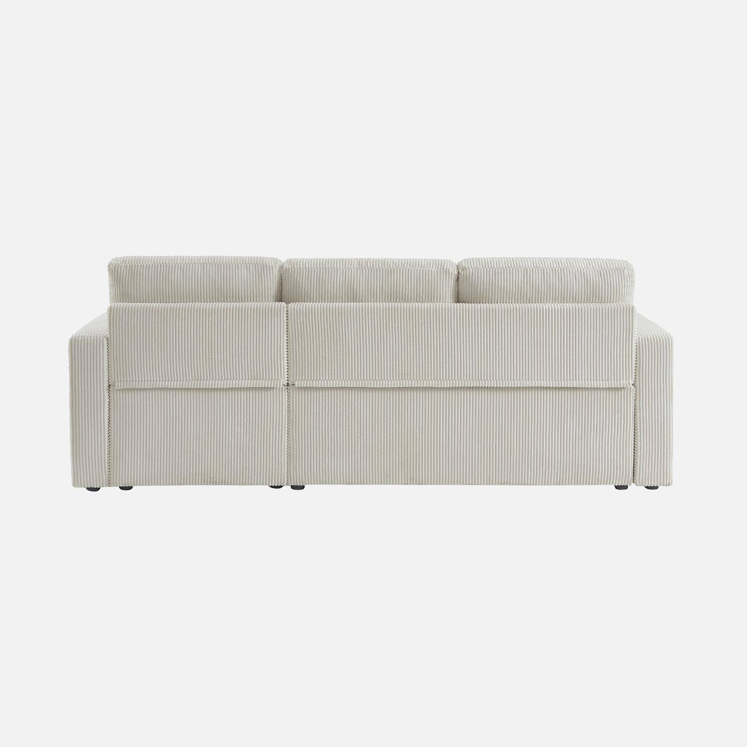 Divano letto angolare e reversibile 3 posti, Ida velluto a coste , Crema, 219x81x68 cm,sweeek,Photo8