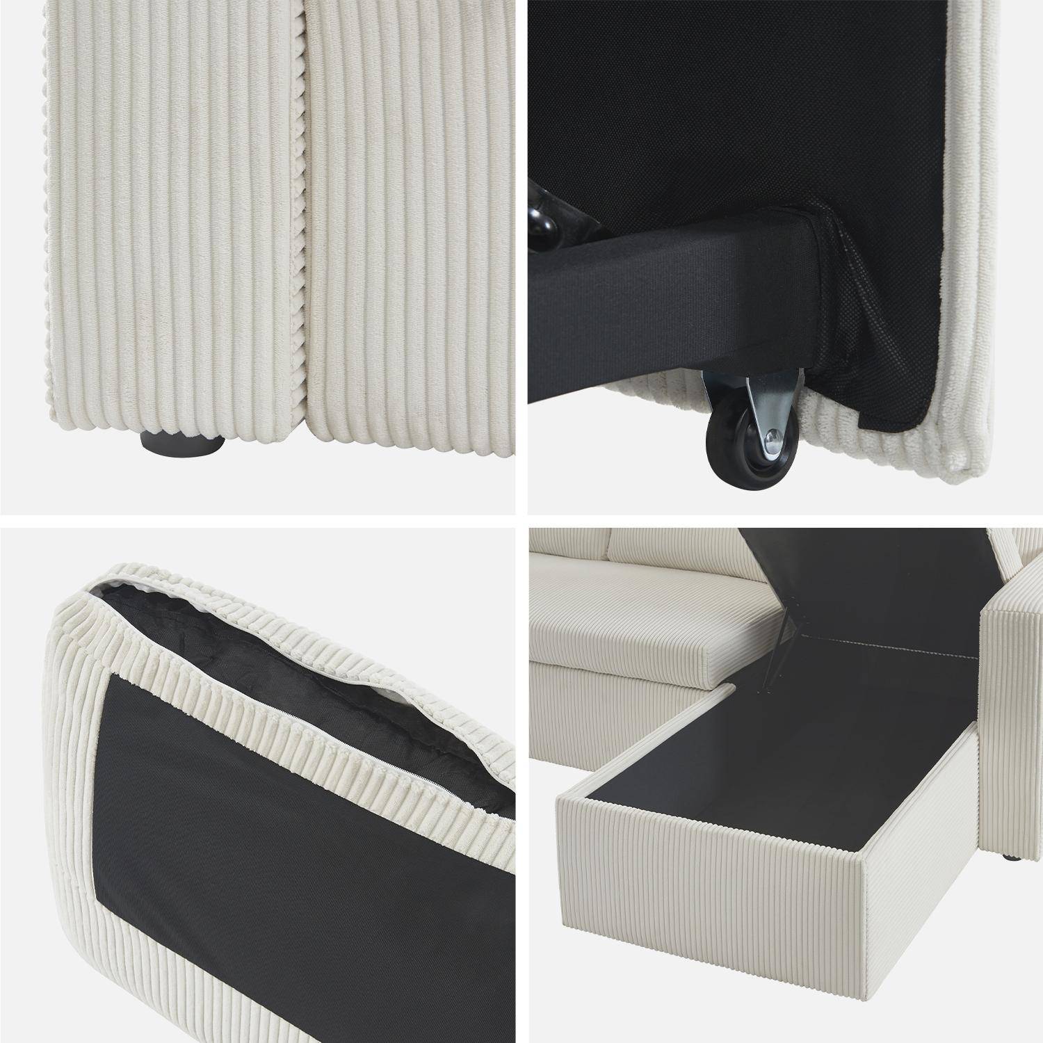 Canapé d'angle convertible et réversible, velours côtelé grosse côte blanc crème, 3 places ,sweeek,Photo8