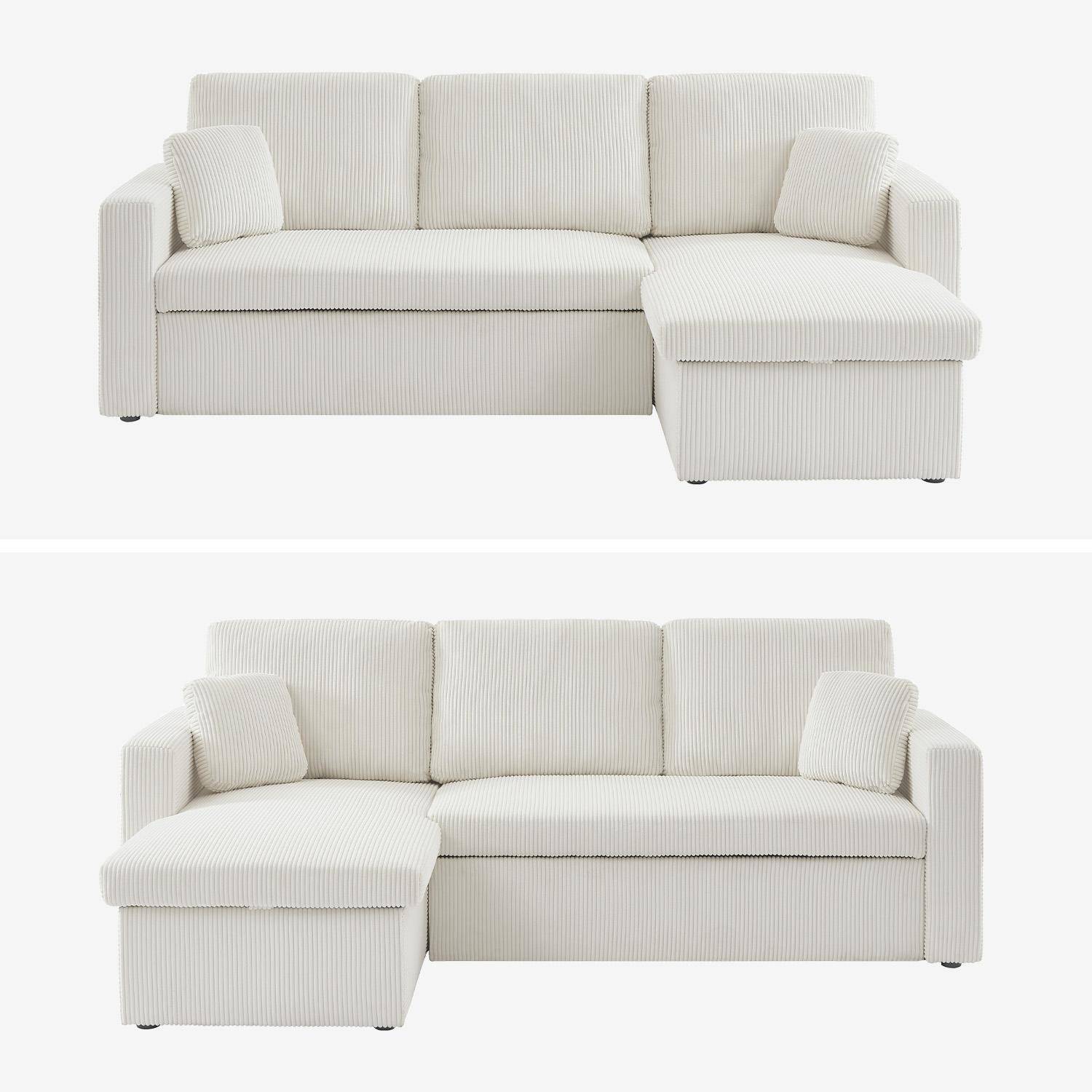 Divano letto angolare e reversibile 3 posti, Ida velluto a coste , Crema, 219x81x68 cm Photo7