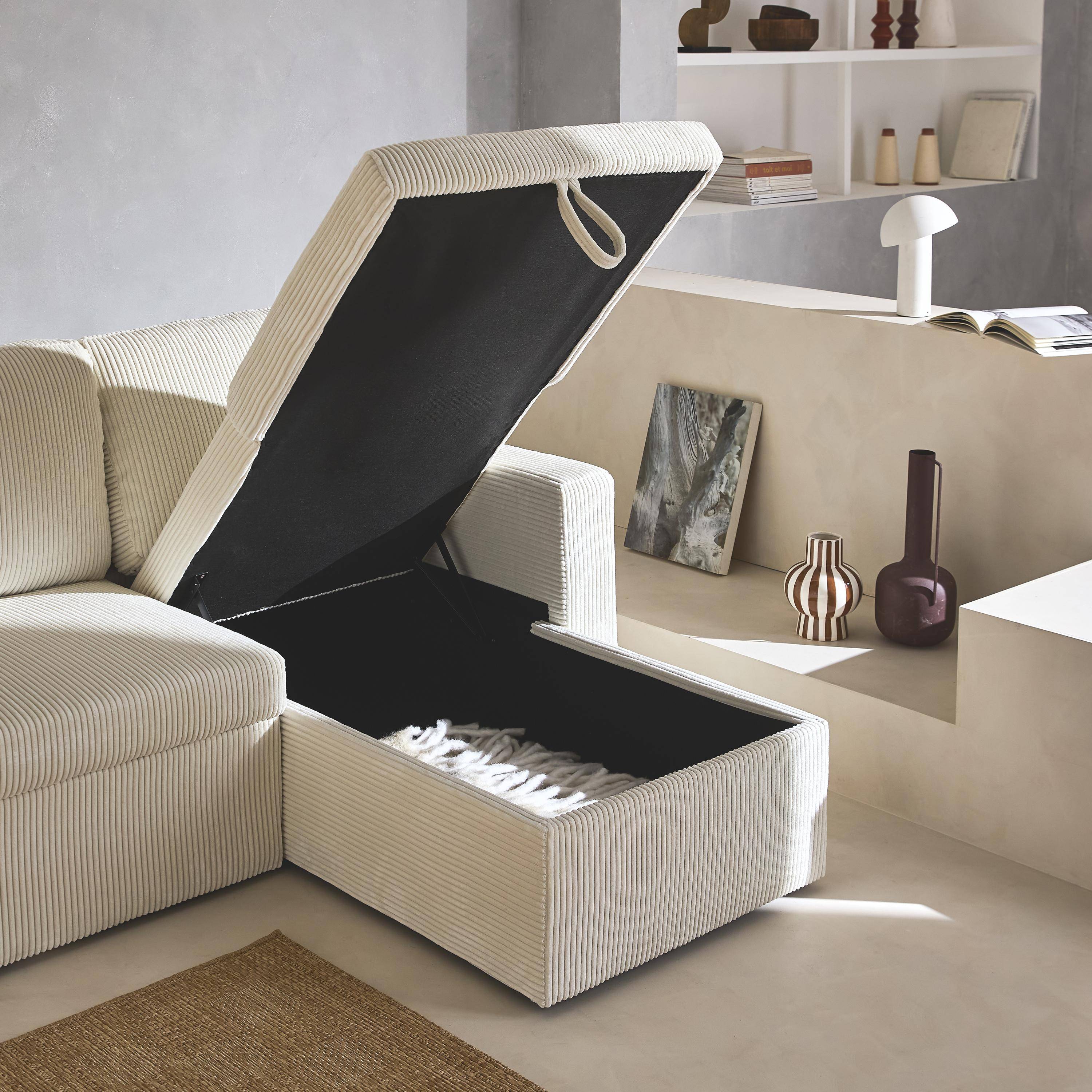 Divano letto angolare e reversibile 3 posti, Ida velluto a coste , Crema, 219x81x68 cm Photo3