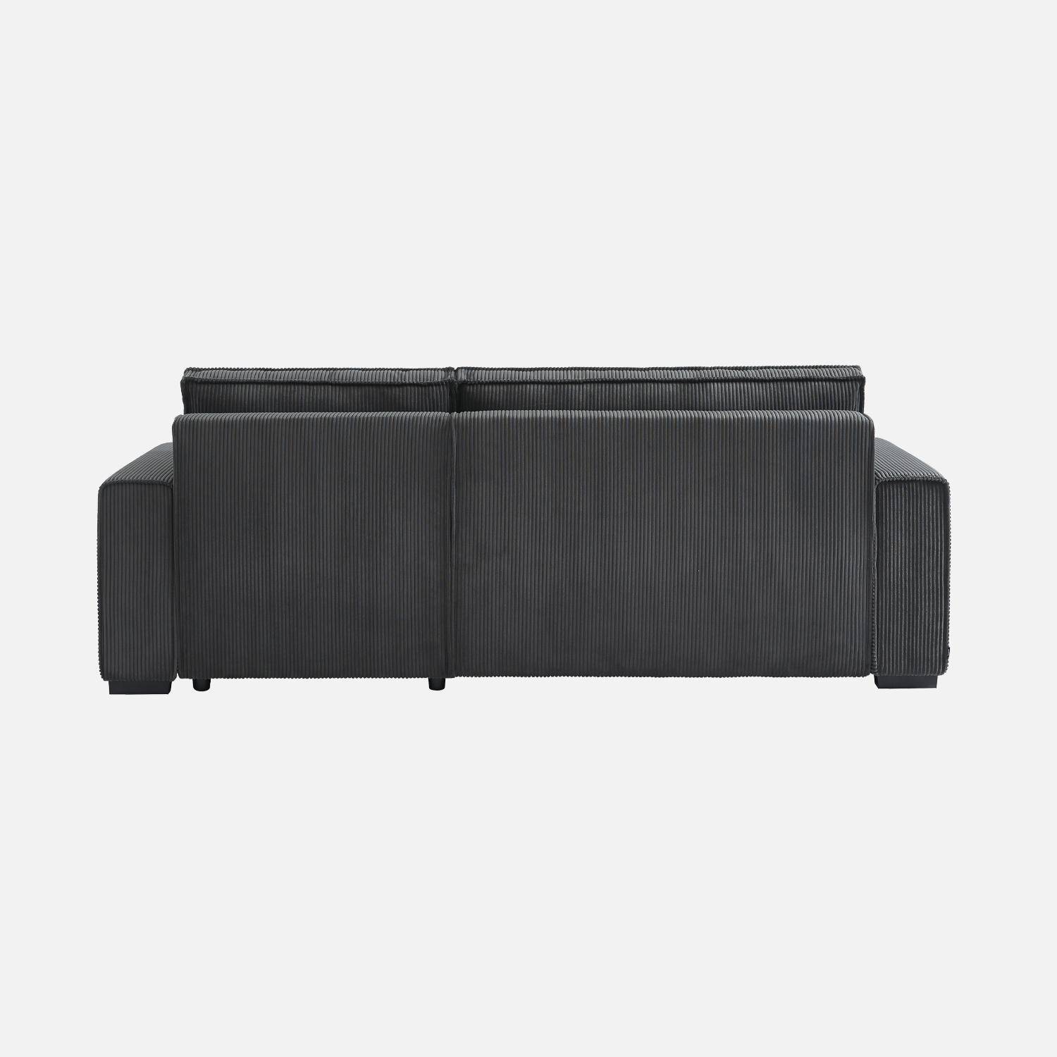3-Sitzer Ecksofa mit dunkelgrauem Cordbezug, Schlaffunktion und beidseitig montierbarer Recamiere - Feel Photo5