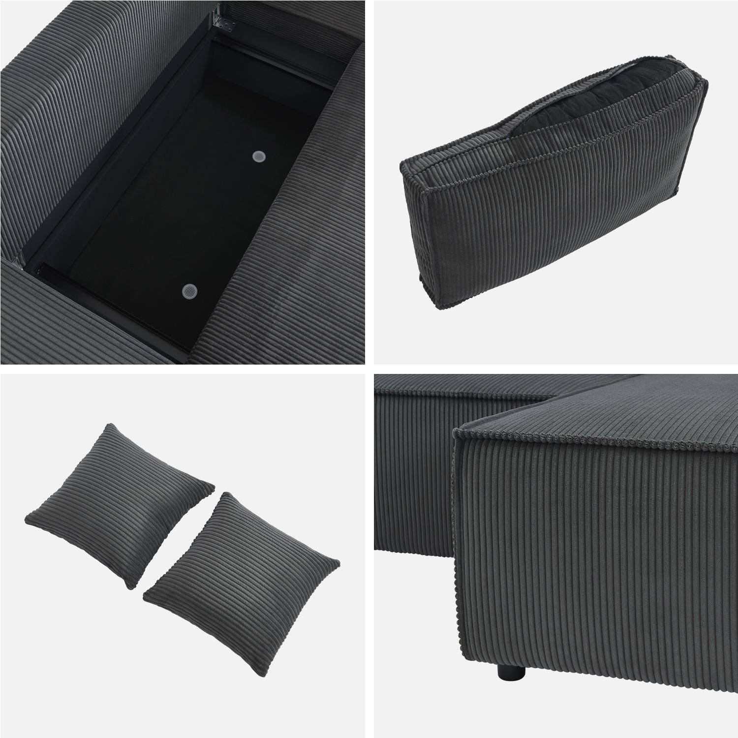 3-Sitzer Ecksofa mit dunkelgrauem Cordbezug, Schlaffunktion und beidseitig montierbarer Recamiere - Feel Photo7