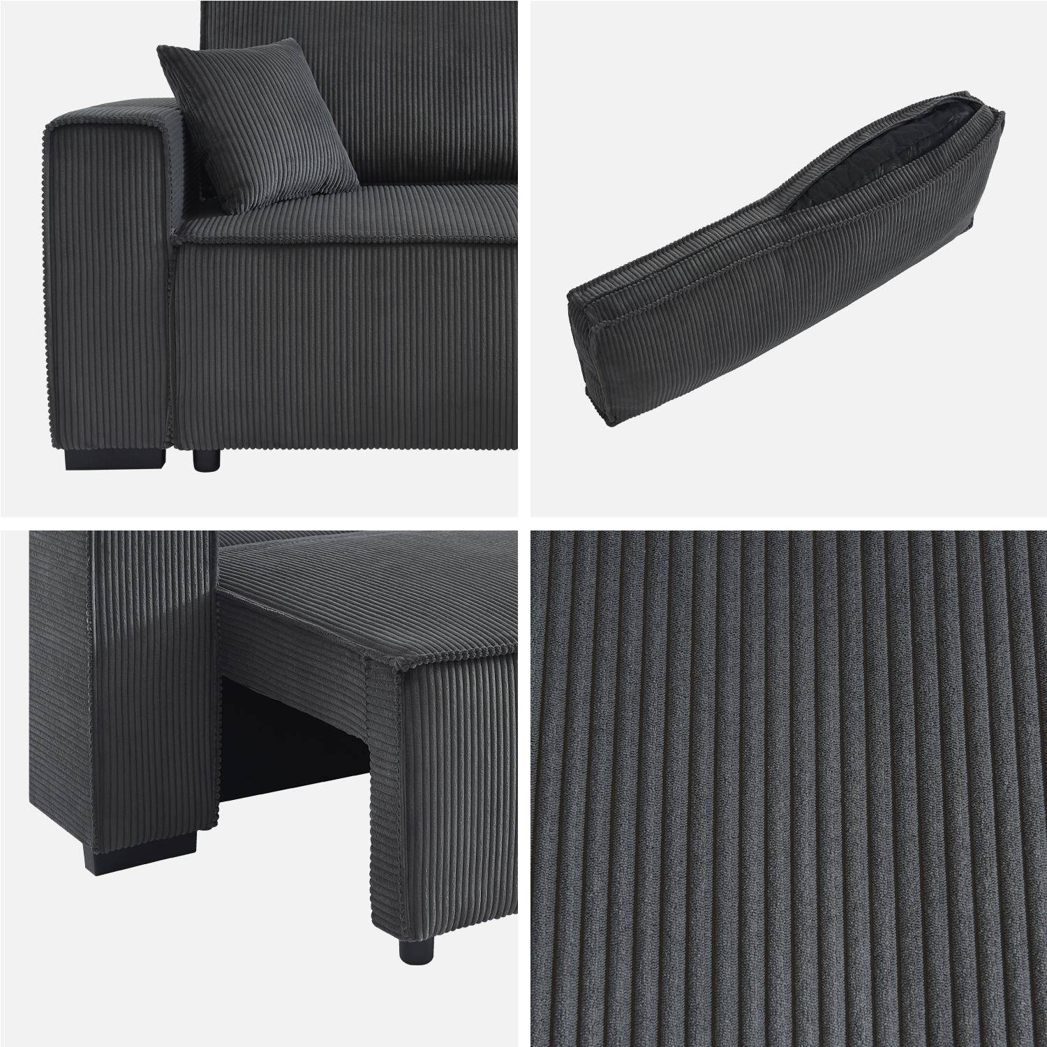 3-Sitzer Ecksofa mit dunkelgrauem Cordbezug, Schlaffunktion und beidseitig montierbarer Recamiere - Feel,sweeek,Photo6