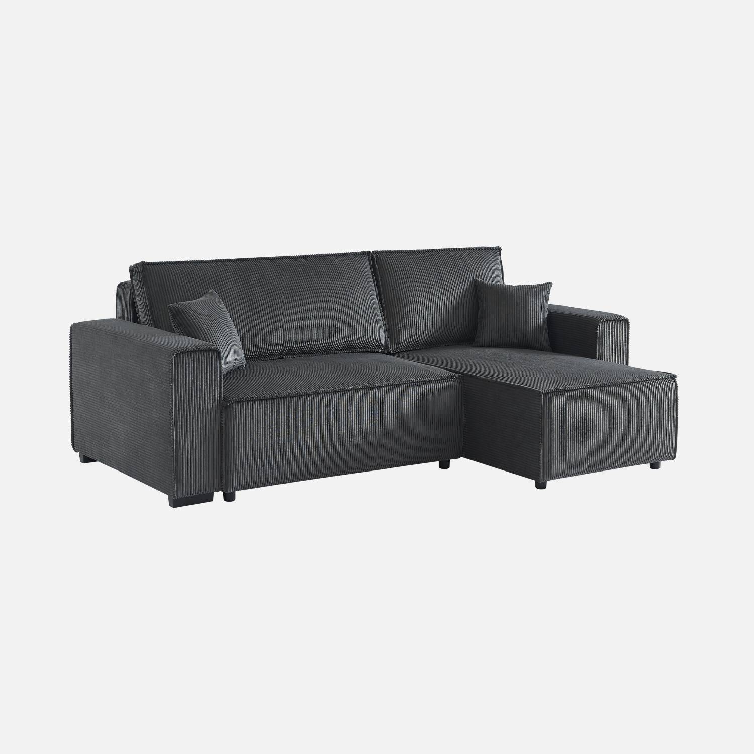3-Sitzer Ecksofa mit dunkelgrauem Cordbezug, Schlaffunktion und beidseitig montierbarer Recamiere - Feel Photo1