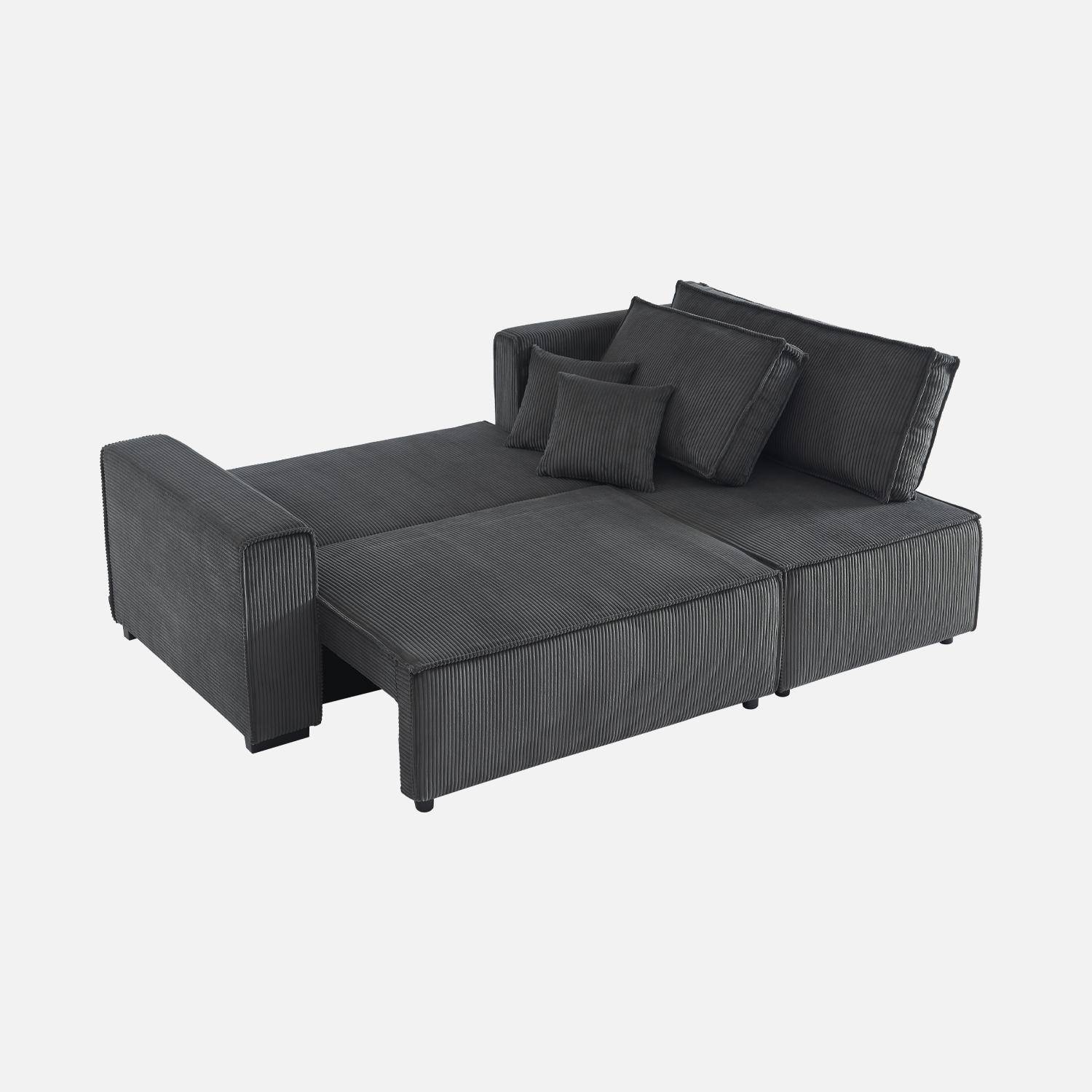 3-Sitzer Ecksofa mit dunkelgrauem Cordbezug, Schlaffunktion und beidseitig montierbarer Recamiere - Feel Photo4