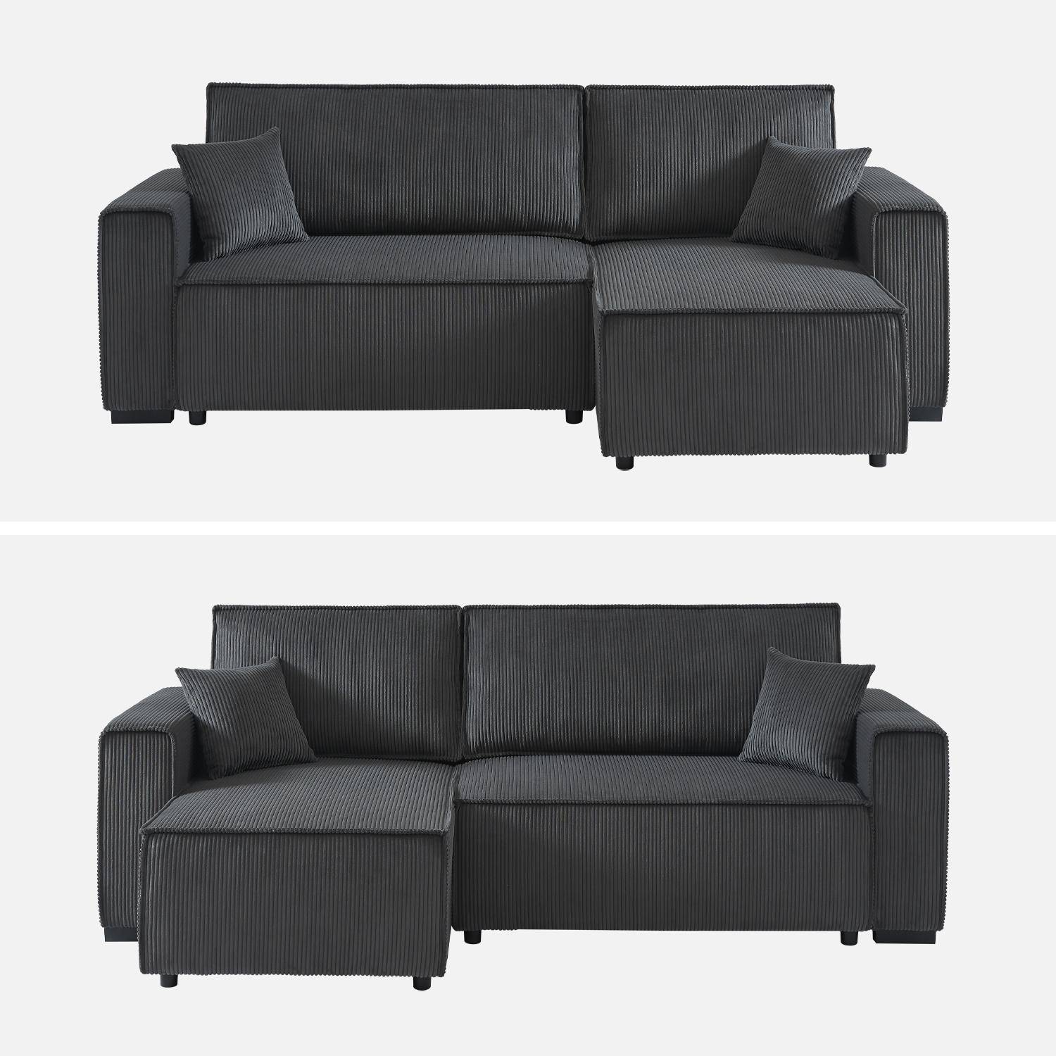 3-Sitzer Ecksofa mit dunkelgrauem Cordbezug, Schlaffunktion und beidseitig montierbarer Recamiere - Feel Photo2