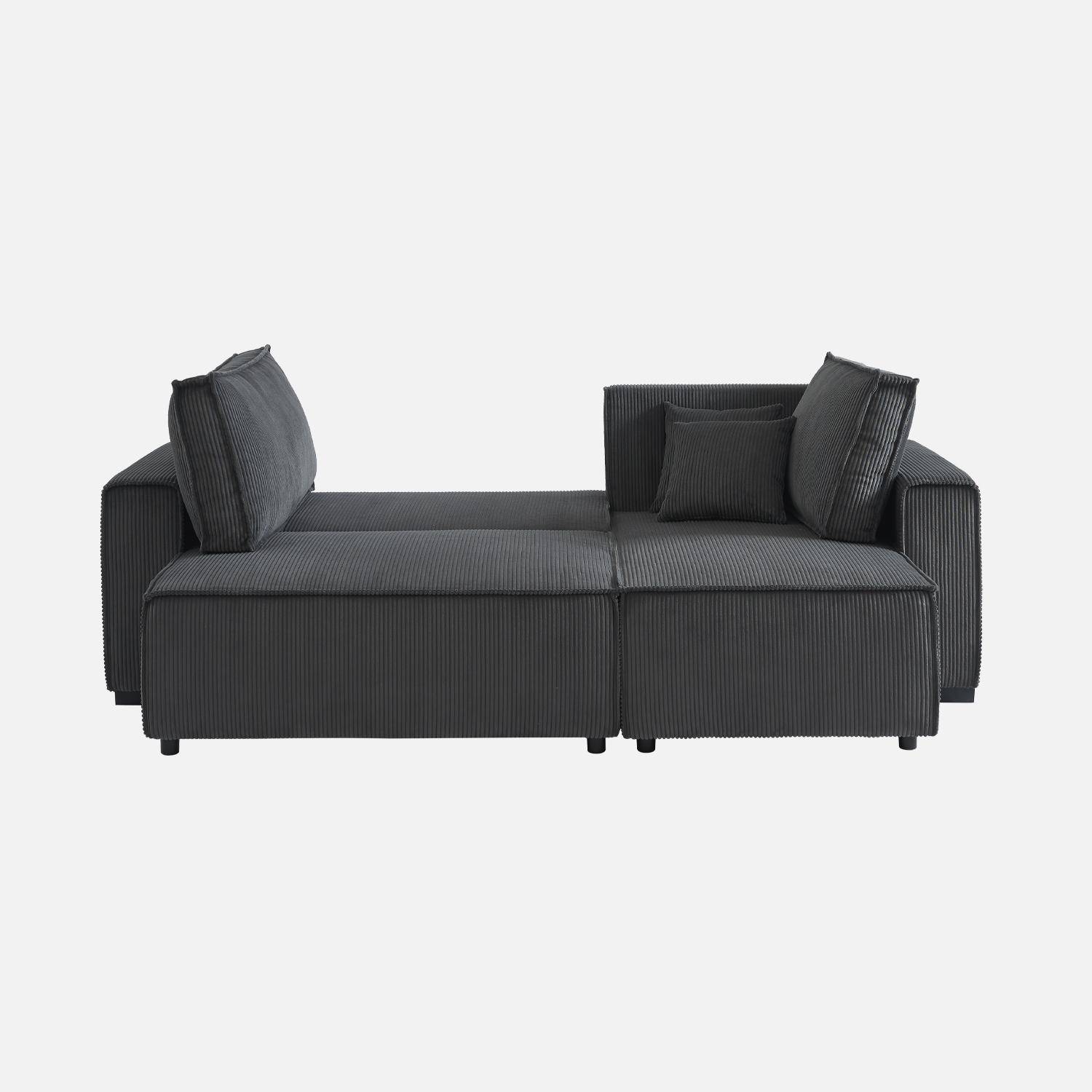 3-Sitzer Ecksofa mit dunkelgrauem Cordbezug, Schlaffunktion und beidseitig montierbarer Recamiere - Feel Photo3